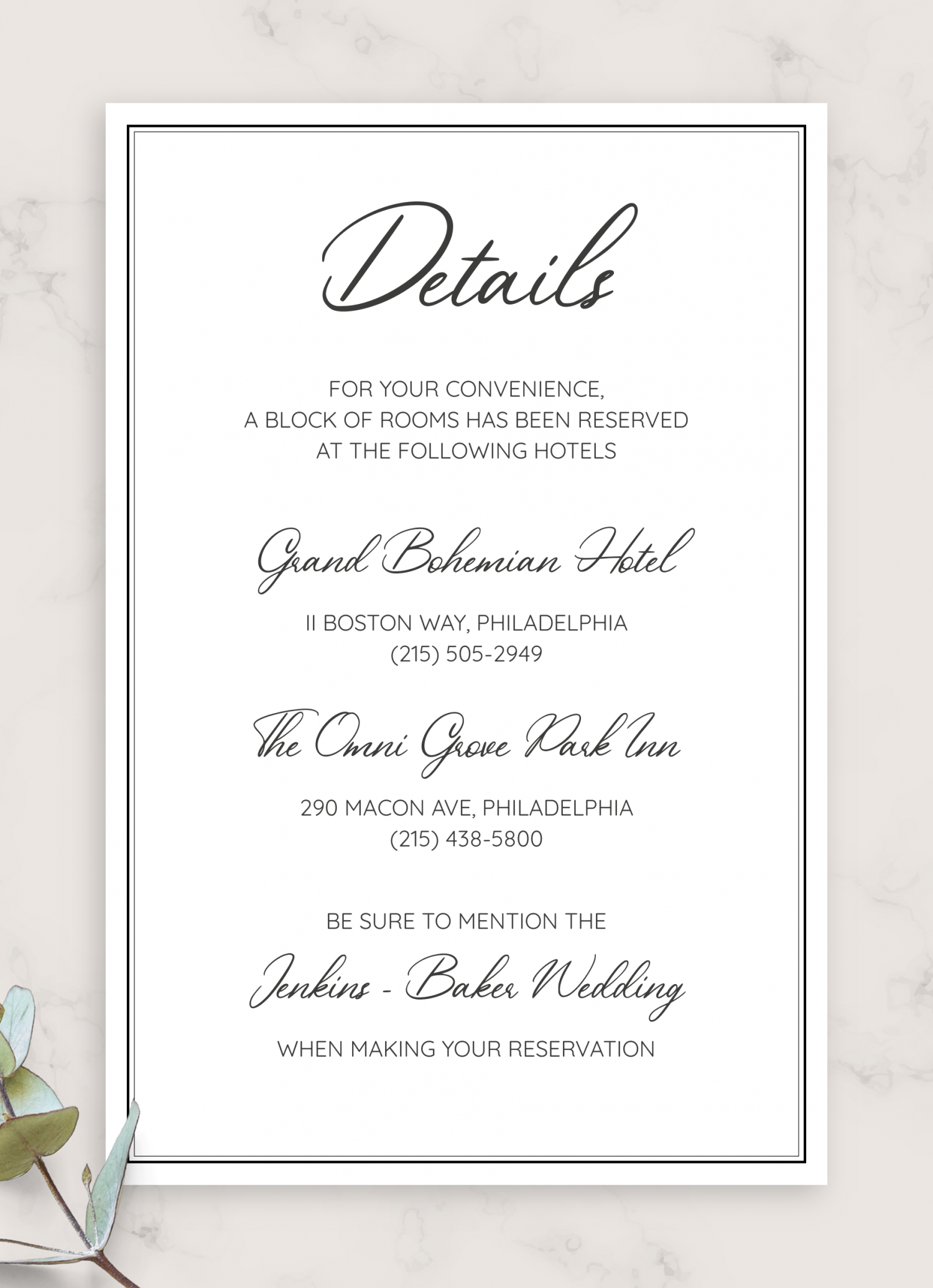 Wedding Details Card Template