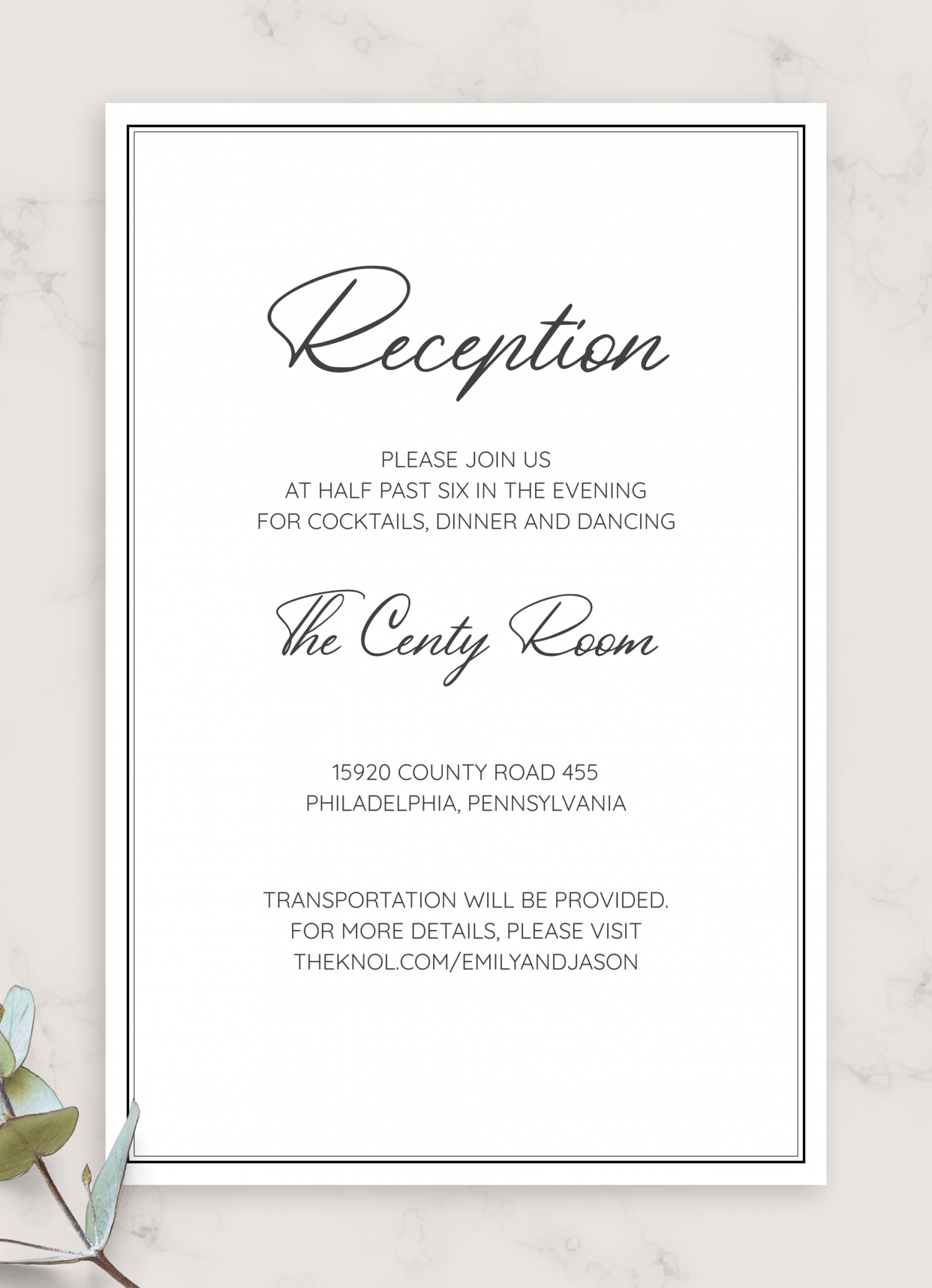 download printable simple elegant wedding reception card pdf