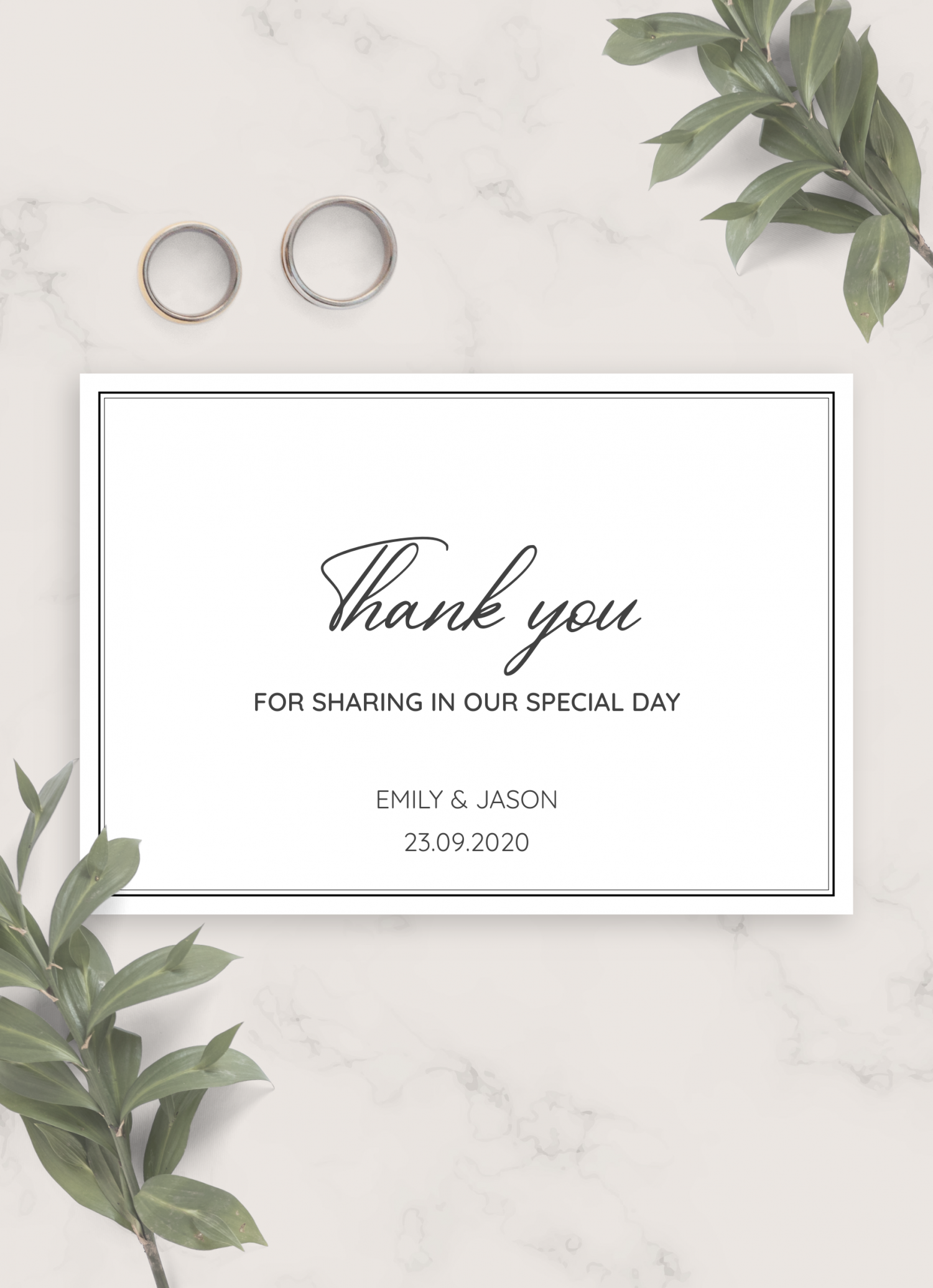 Download Printable Simple Elegant Wedding Thank You Card PDF Intended For Template For Wedding Thank You Cards