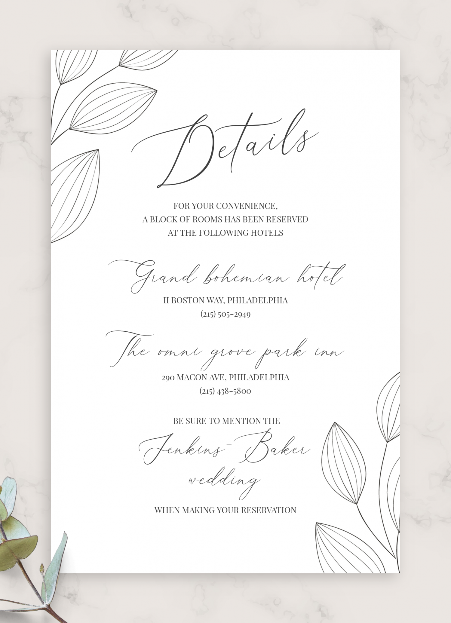 Wedding Details Card Template