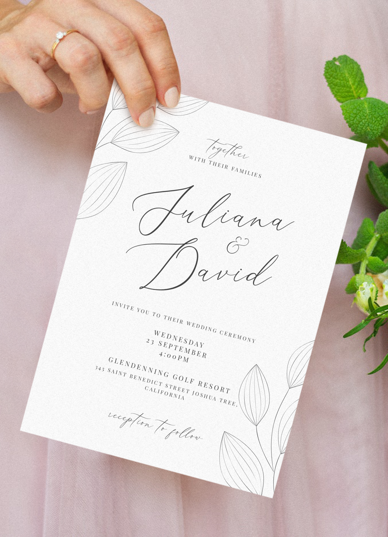 Download Printable Simple Floral Wedding Invitation Suite PDF