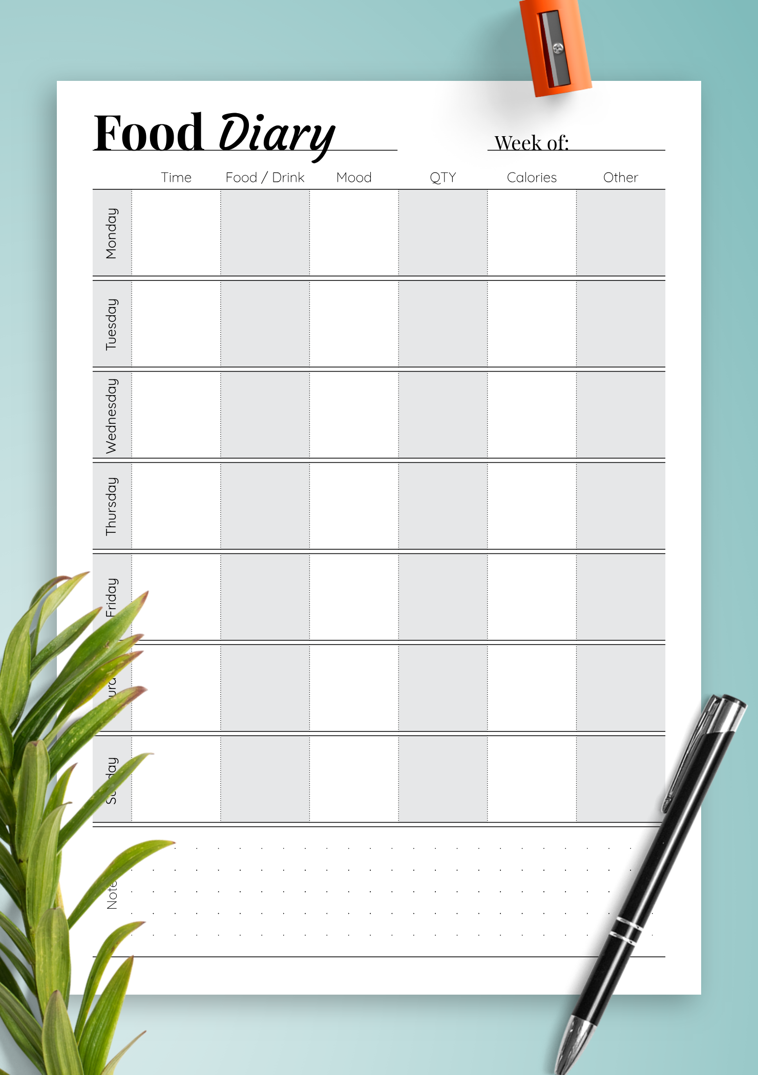 Download Printable Simple Food Diary PDF