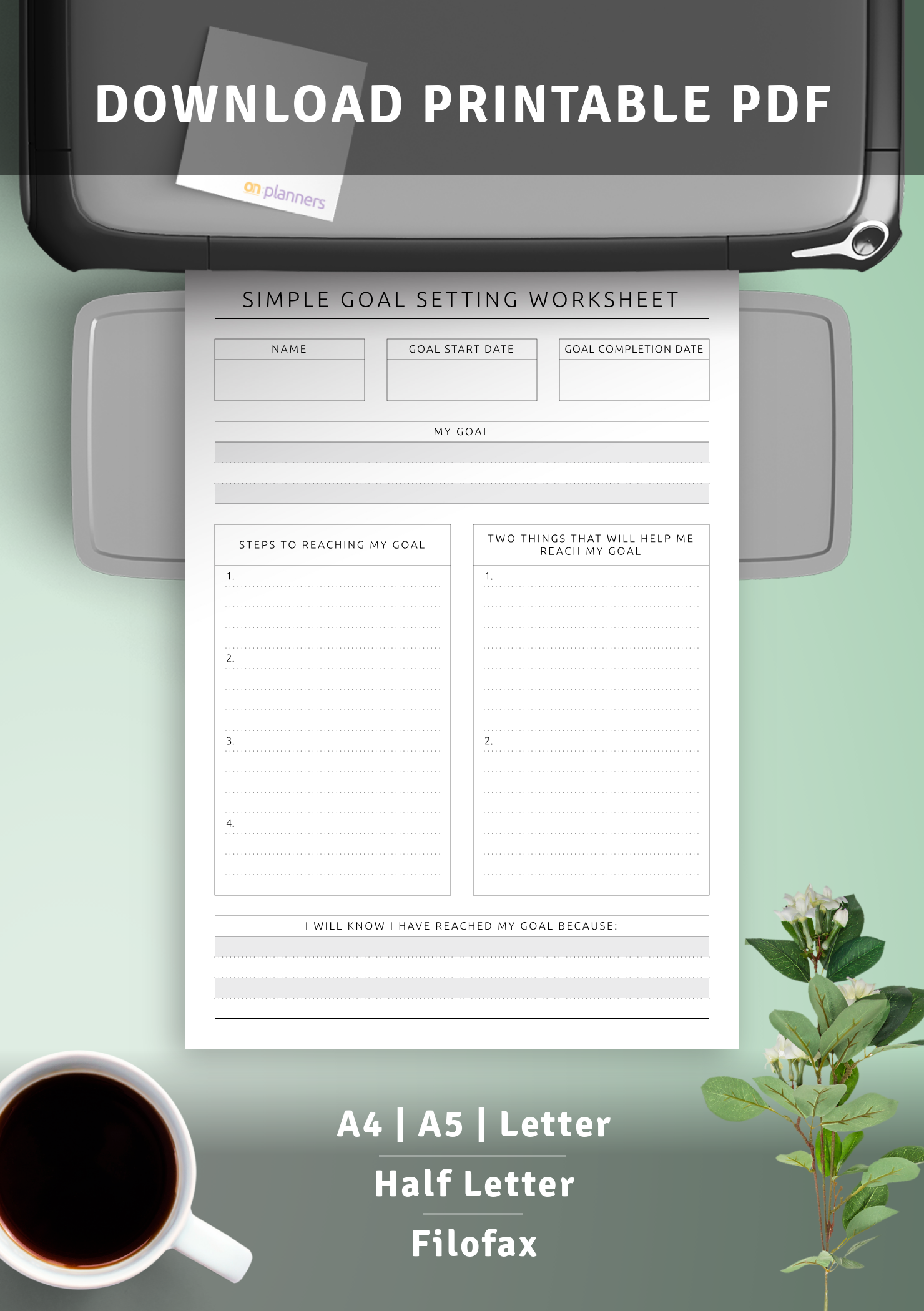 Download Printable Simple Goal Setting Worksheet - Original Style PDF