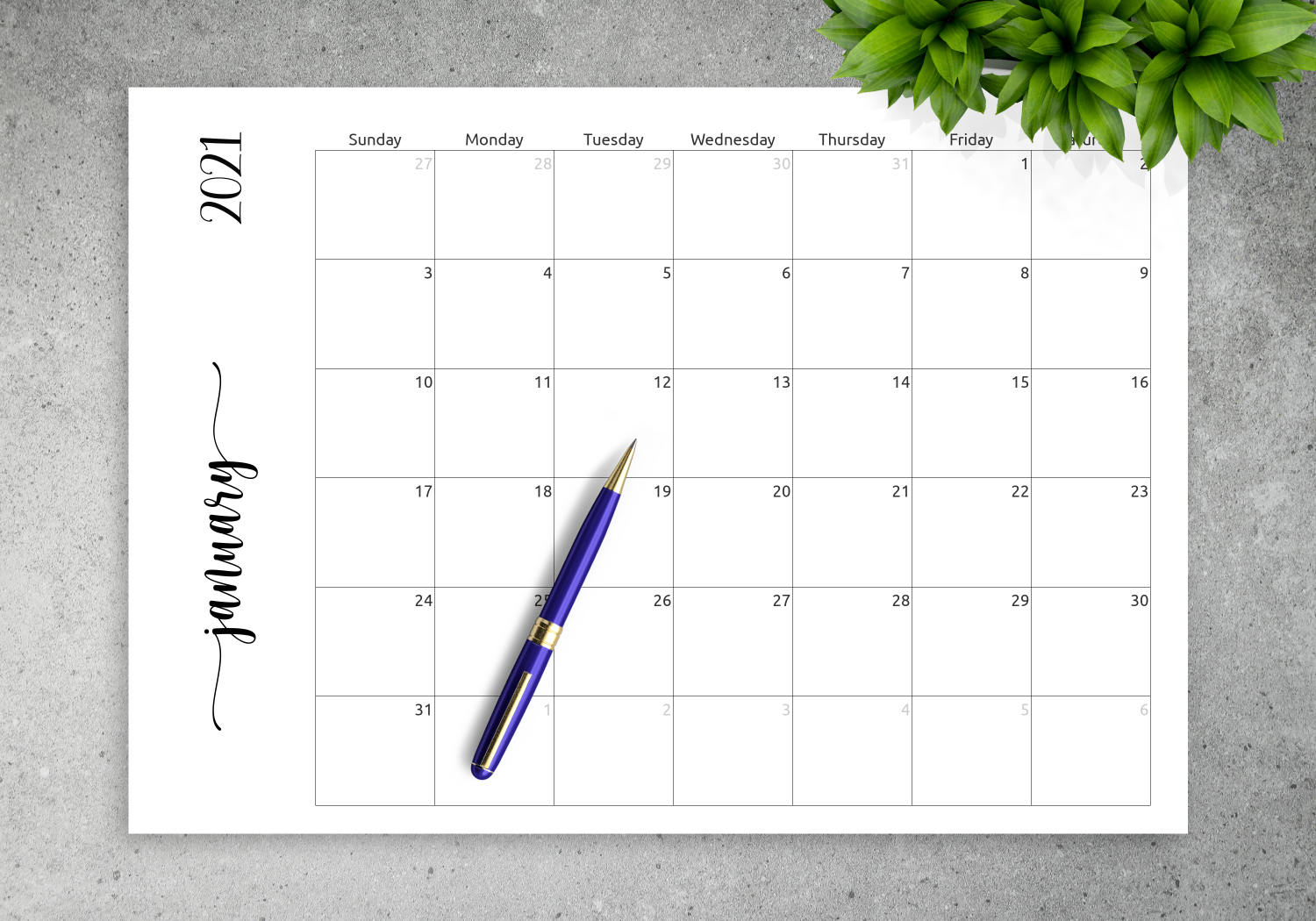 download printable simple monthly calendar horizontal pdf