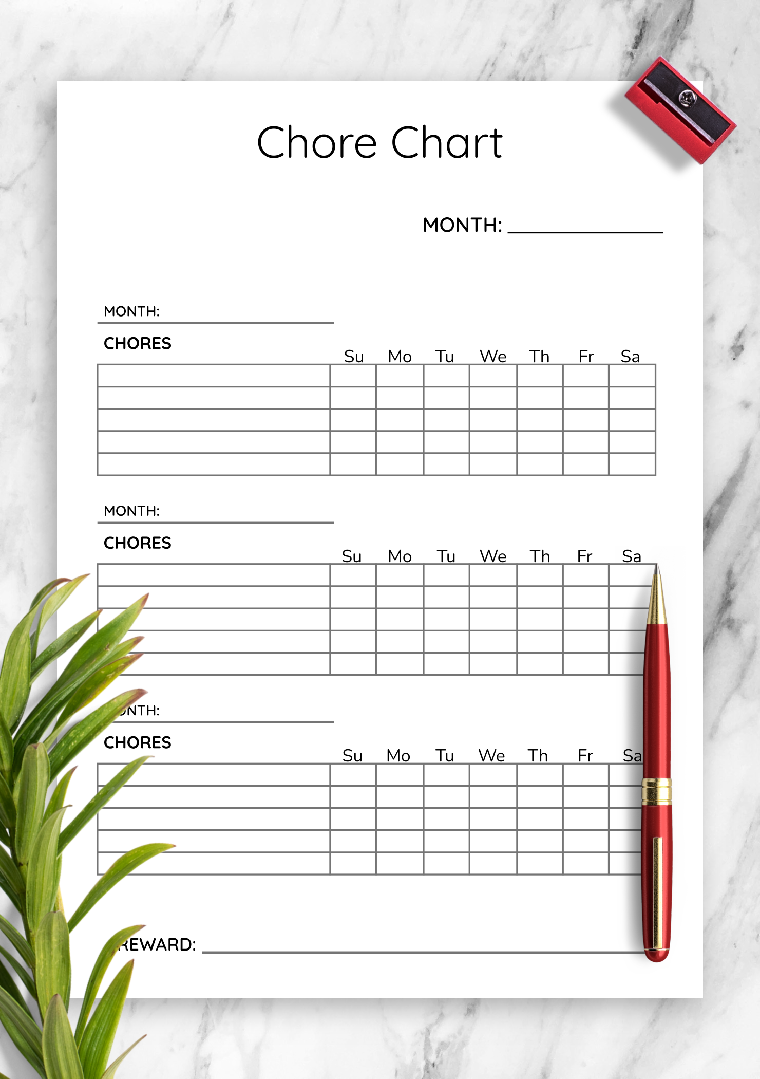 Free Monthly Chore Chart Template