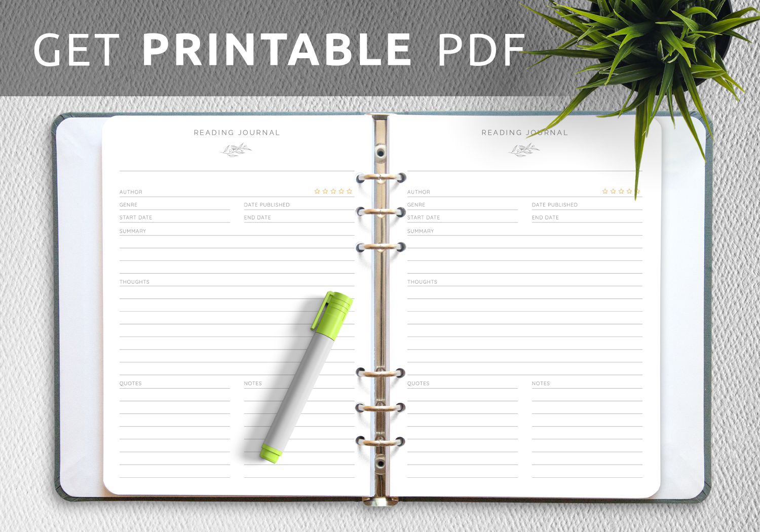 Download Printable Simple Reading Journal Template PDF