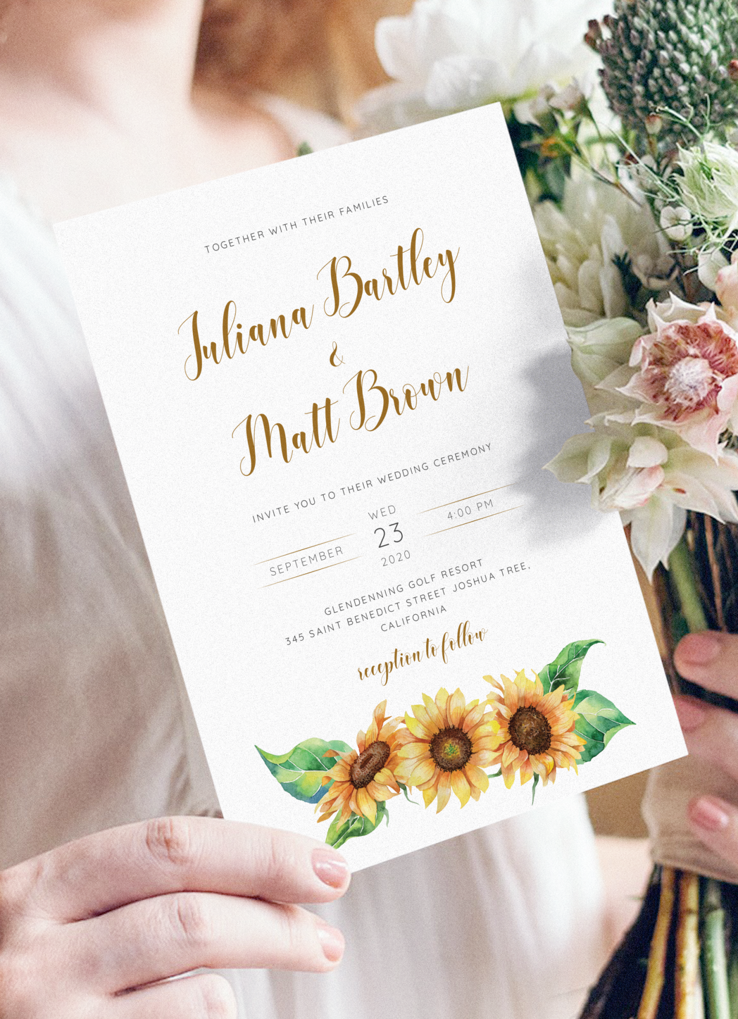 Download Printable Simple Sunflower Wedding Invitation Suite Pdf