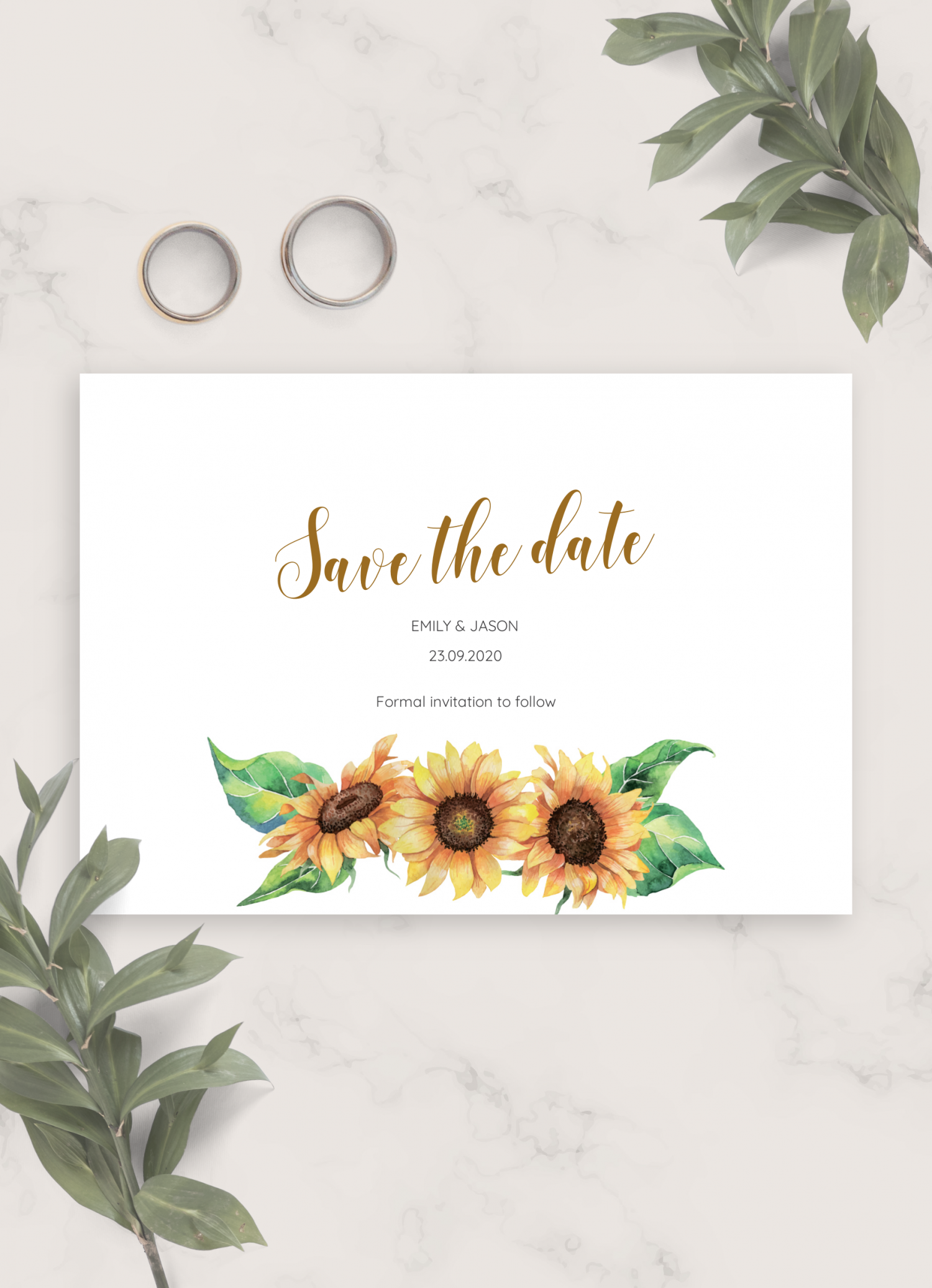Download Printable Simple Sunflower Wedding Save The Date Card PDF In Save The Date Cards Templates