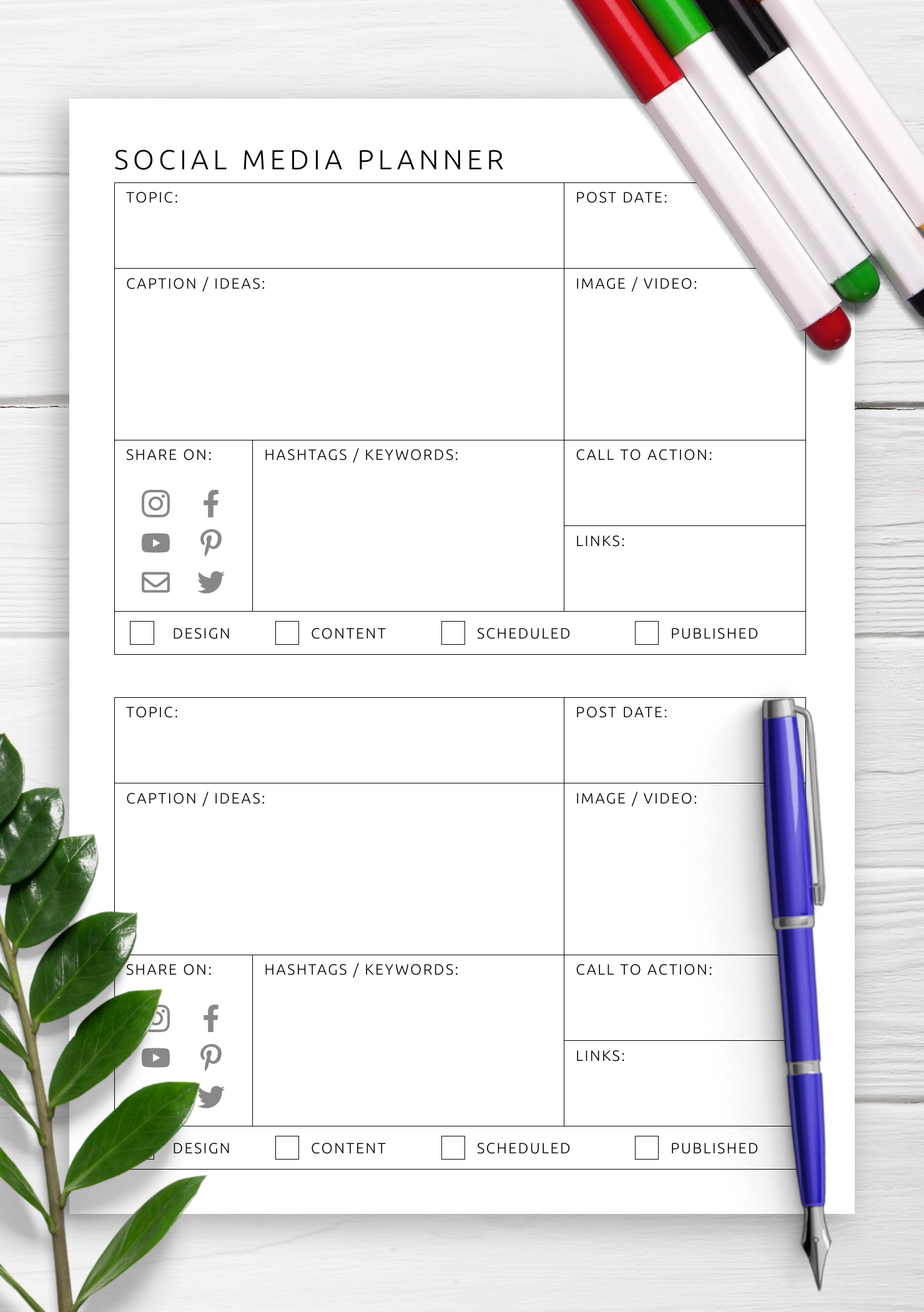 Download Printable Social Media Planner Template PDF