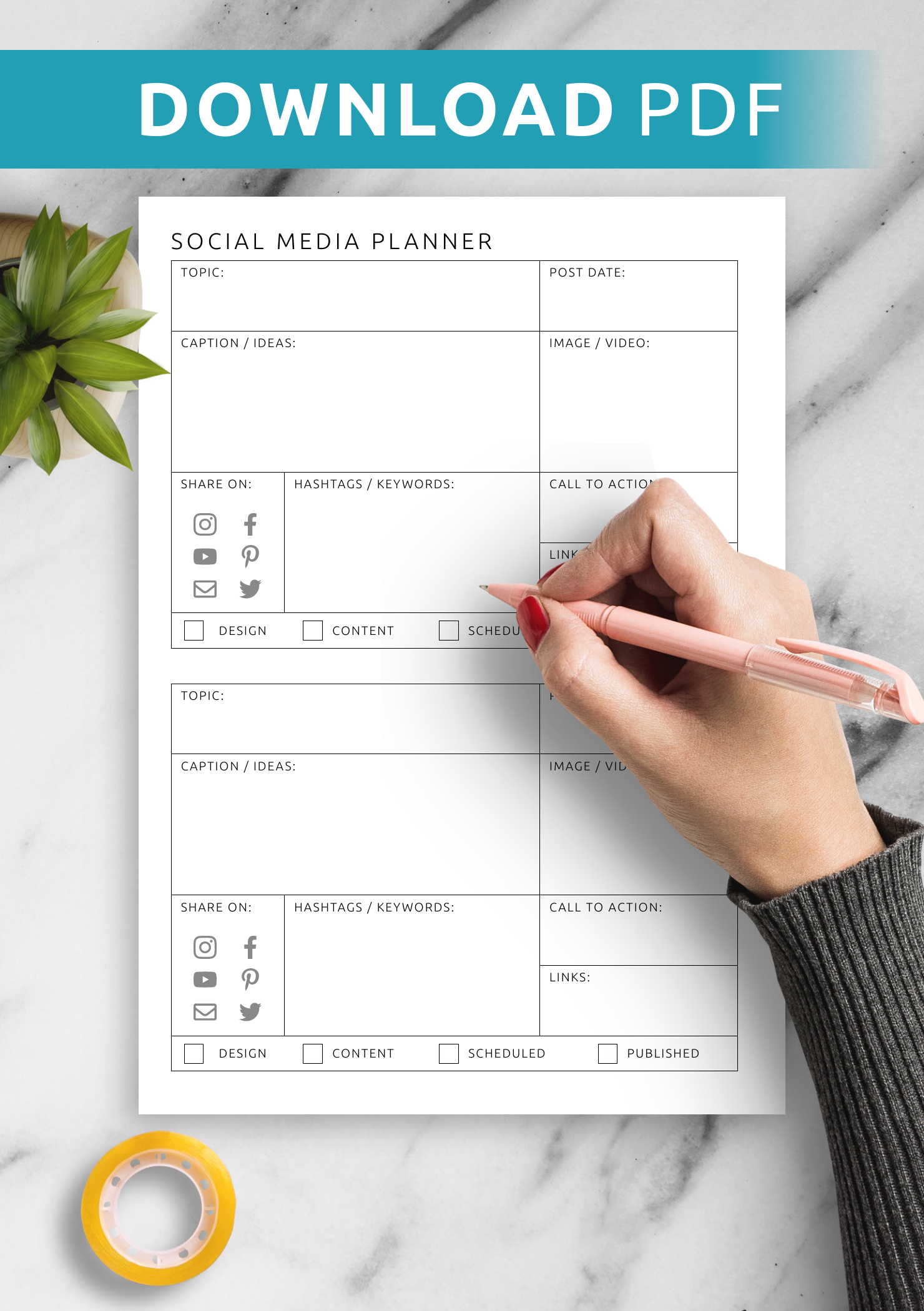 Calendars Planners Paper Party Supplies Social Media Printable