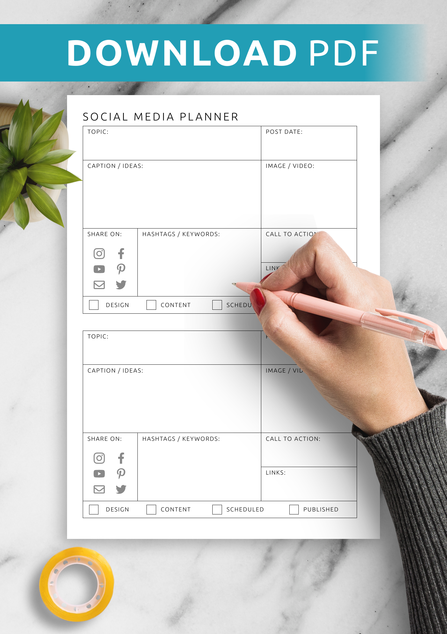 download printable social media planner template pdf