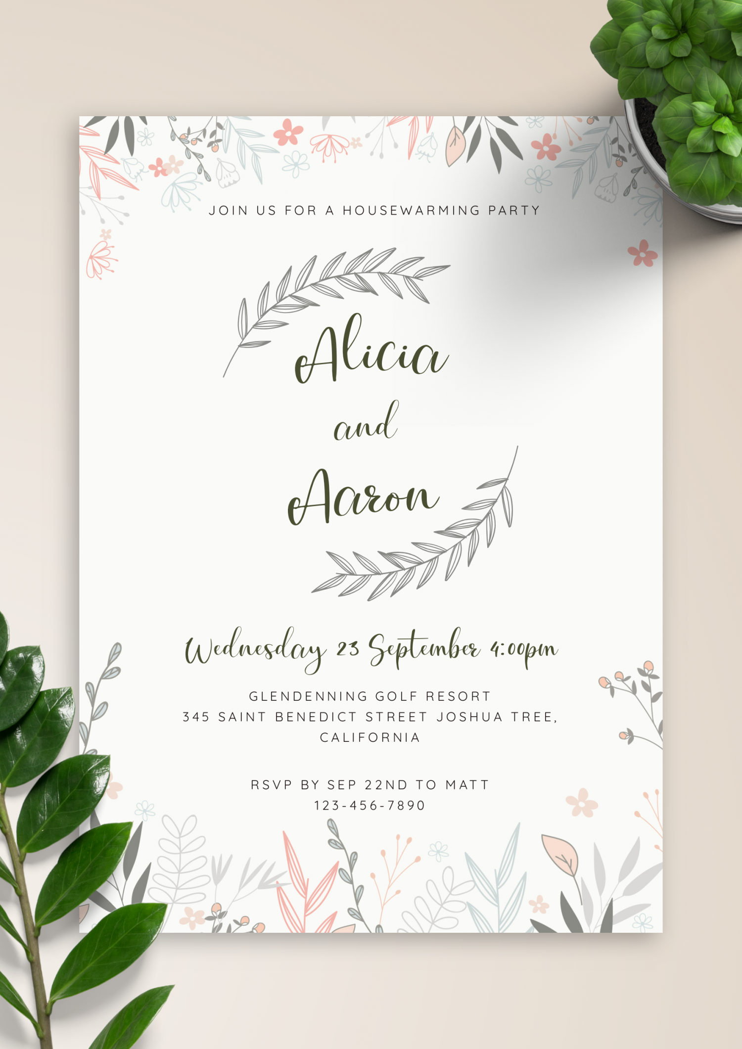 Download Printable Soft Floral Housewarming Invitation PDF Inside Free Housewarming Invitation Card Template