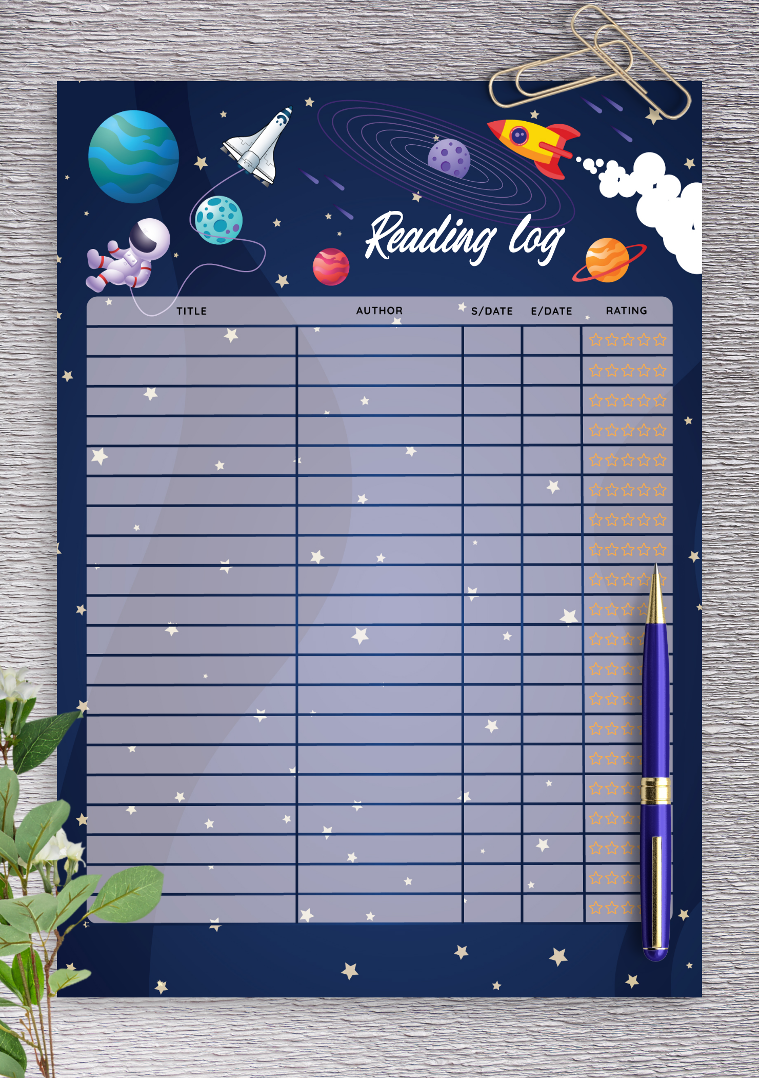 Download Printable Space Reading Log Template For Kids PDF Download Printable Space Reading Log Template For Kids PDF