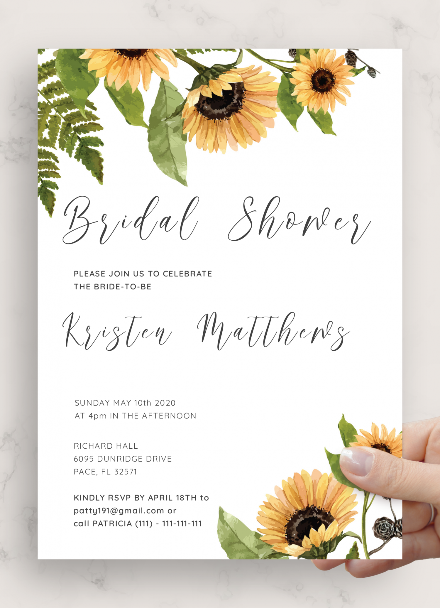 Invitations & Announcements Paper Bridal Brunch Template Sunflower