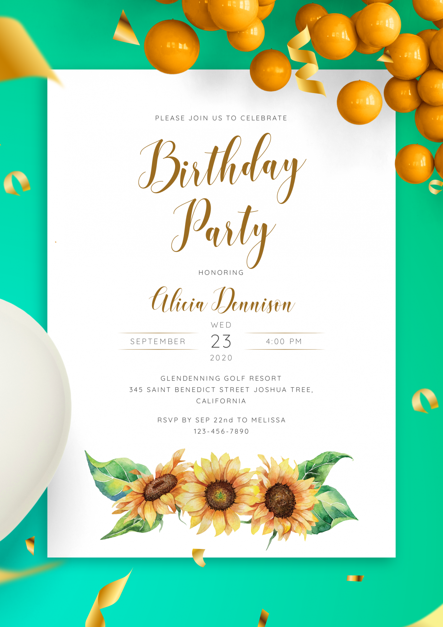 Download Printable Sunflower Women's Birthday Invitation PDF