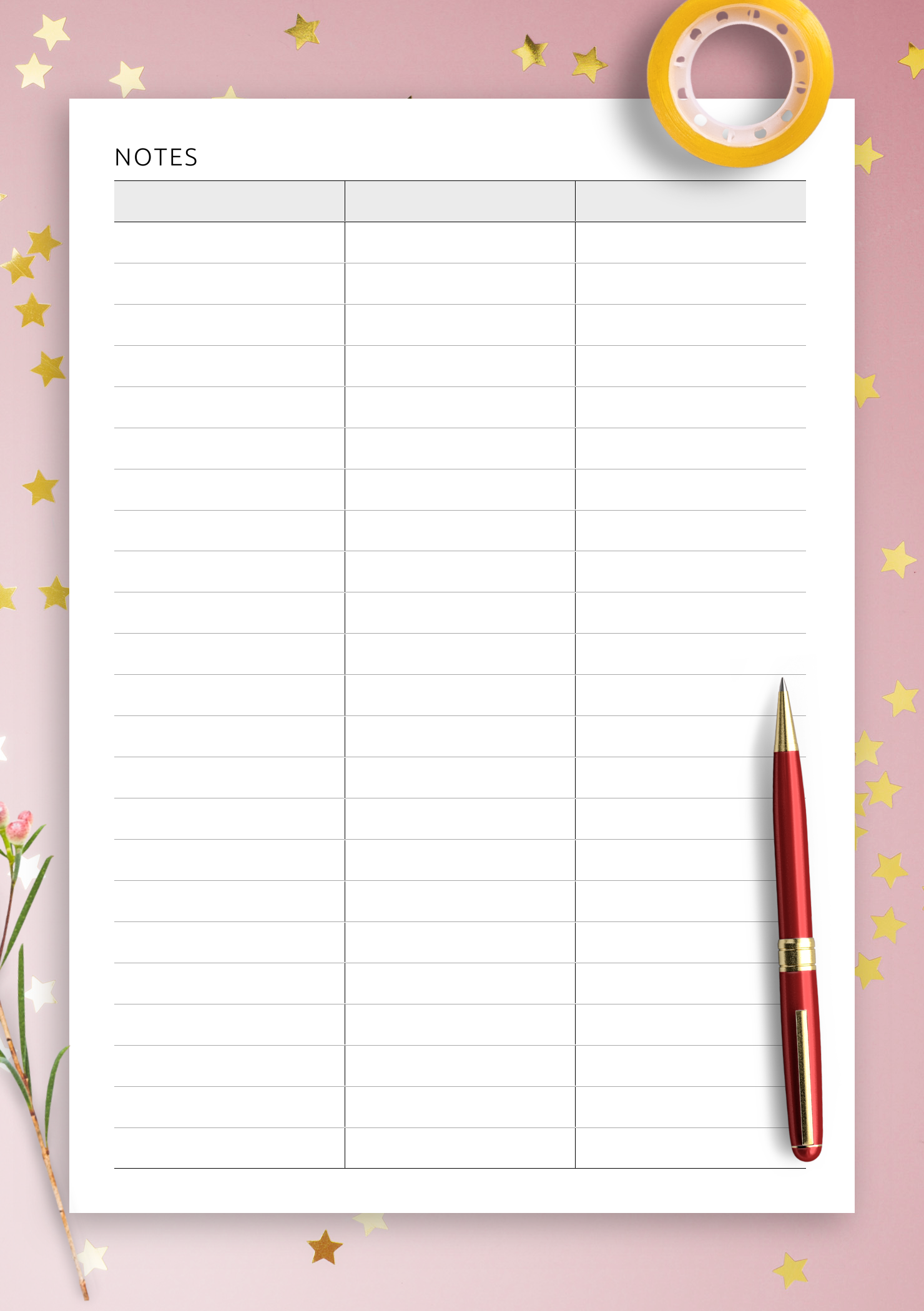 Download Printable Table 3-Column PDF