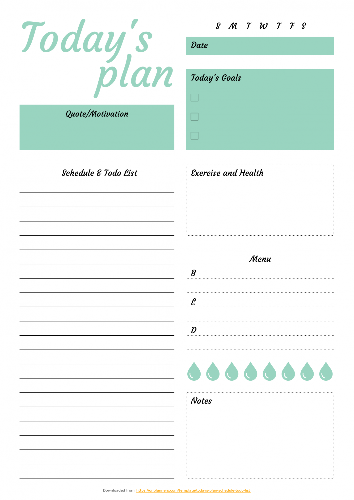 Free Printable Today's plan with Schedule & Todo List PDF Download