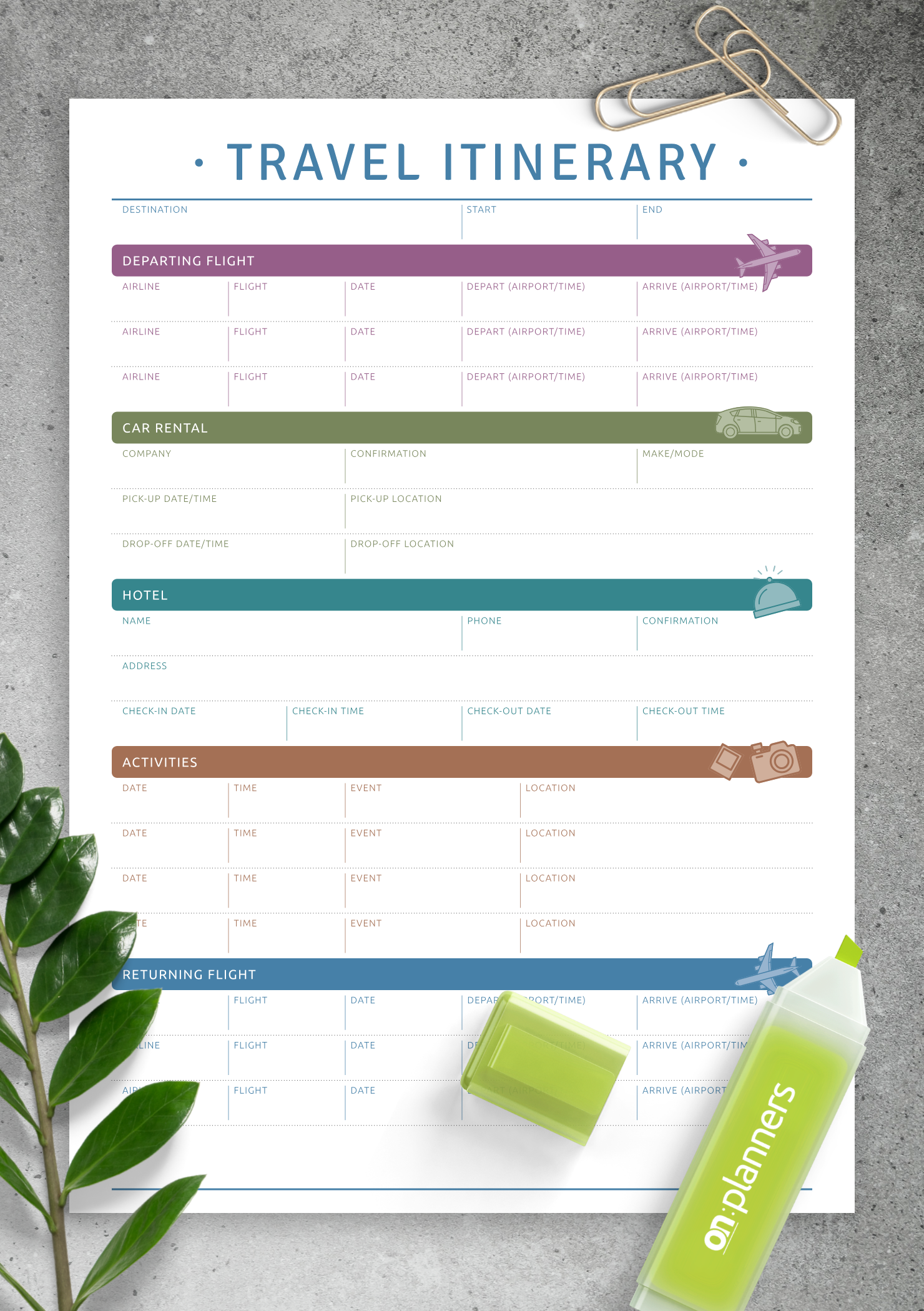 Download Printable Travel Itinerary PDF Within Travel Agenda Template