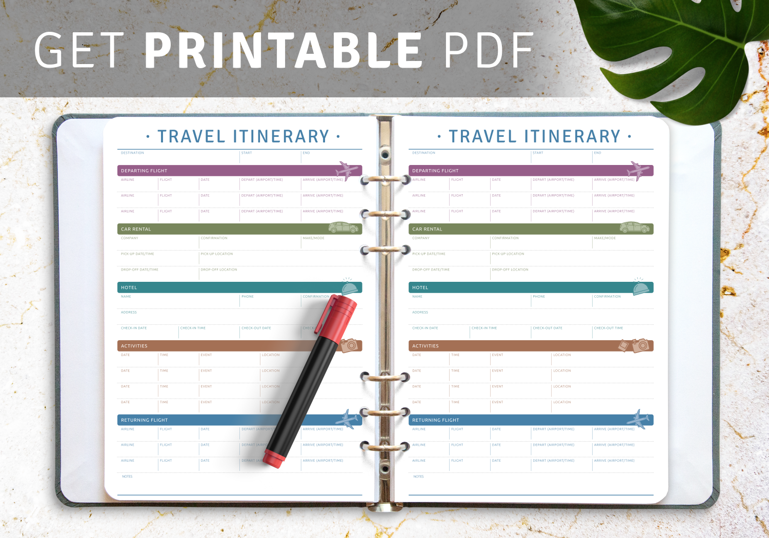 Travel Itinerary Printable