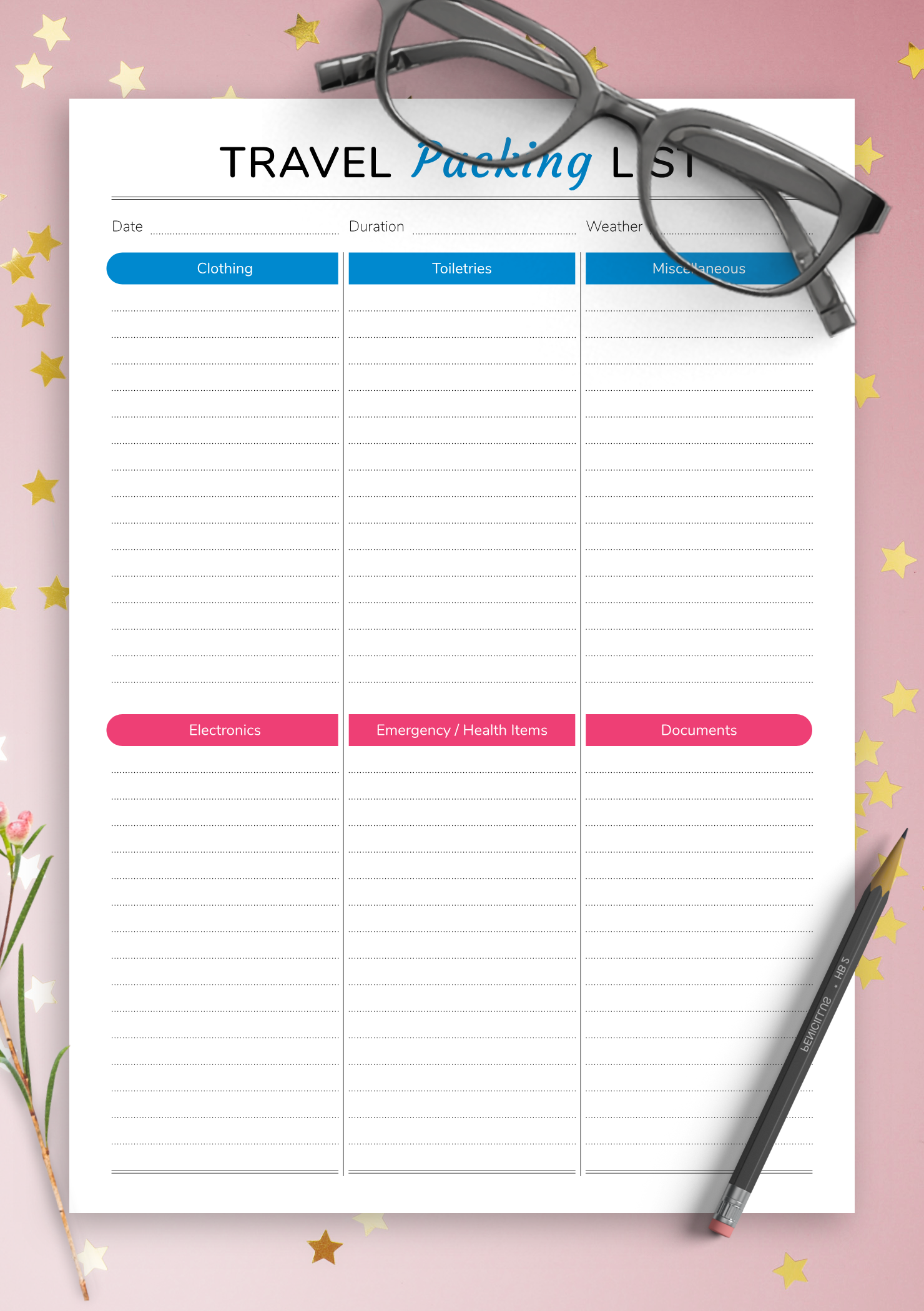 Blank Vacation Packing List Template