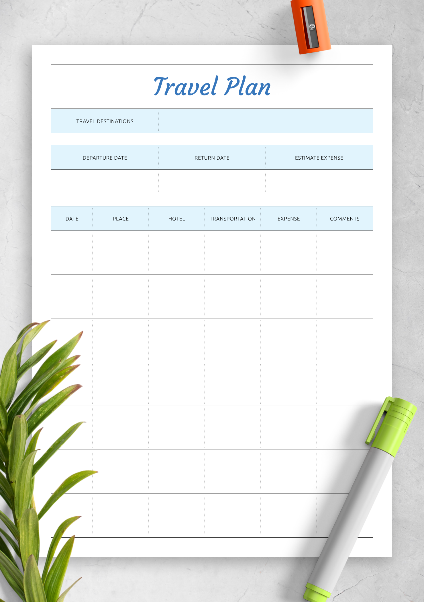 travel itinerary planning template