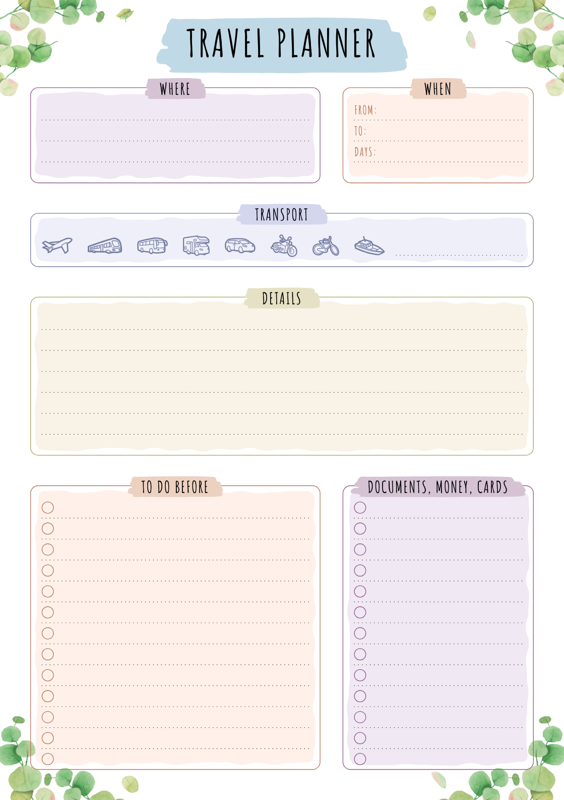 trip planner sheets template