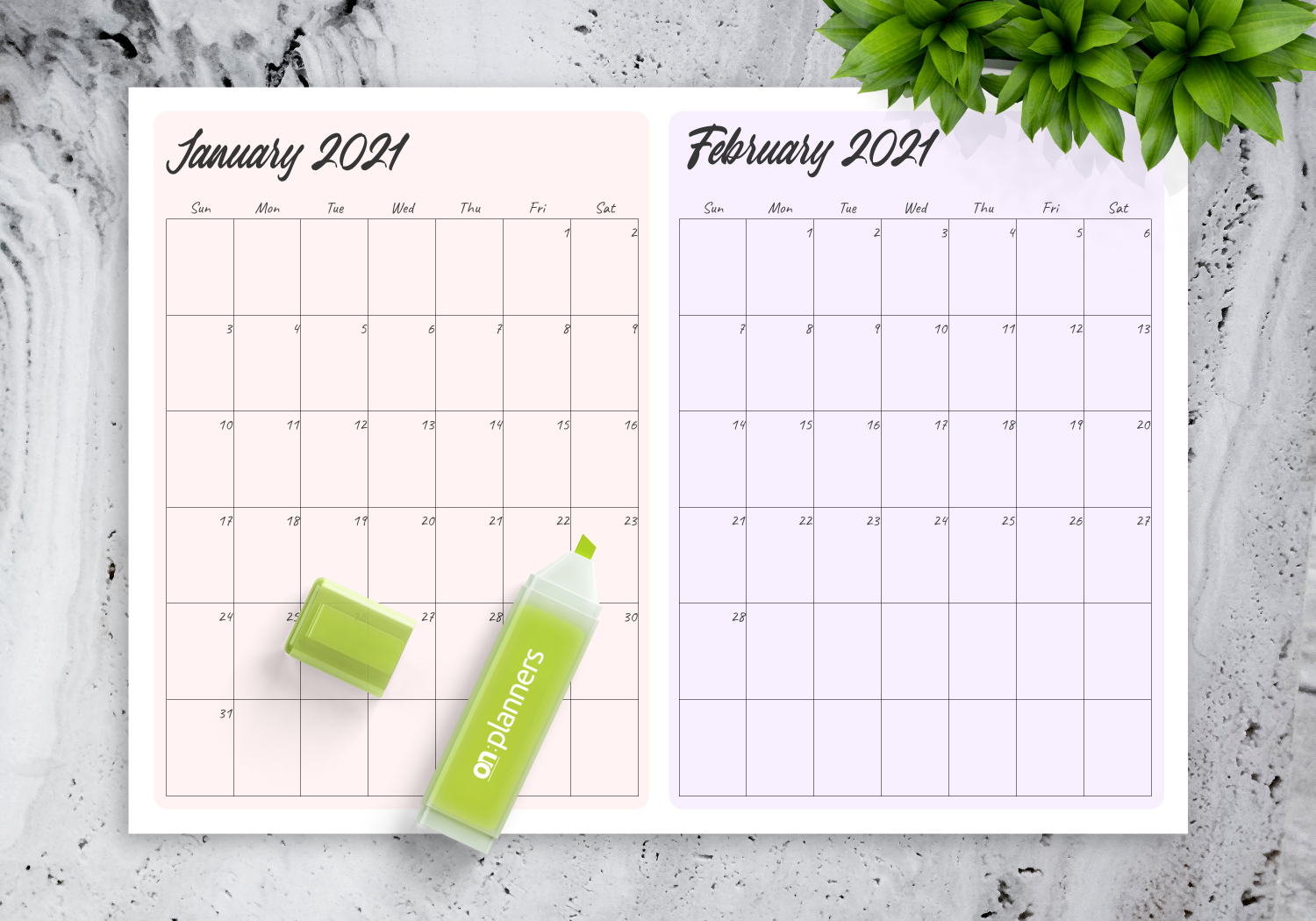 Download Printable Two Months On Page Calendar PDF