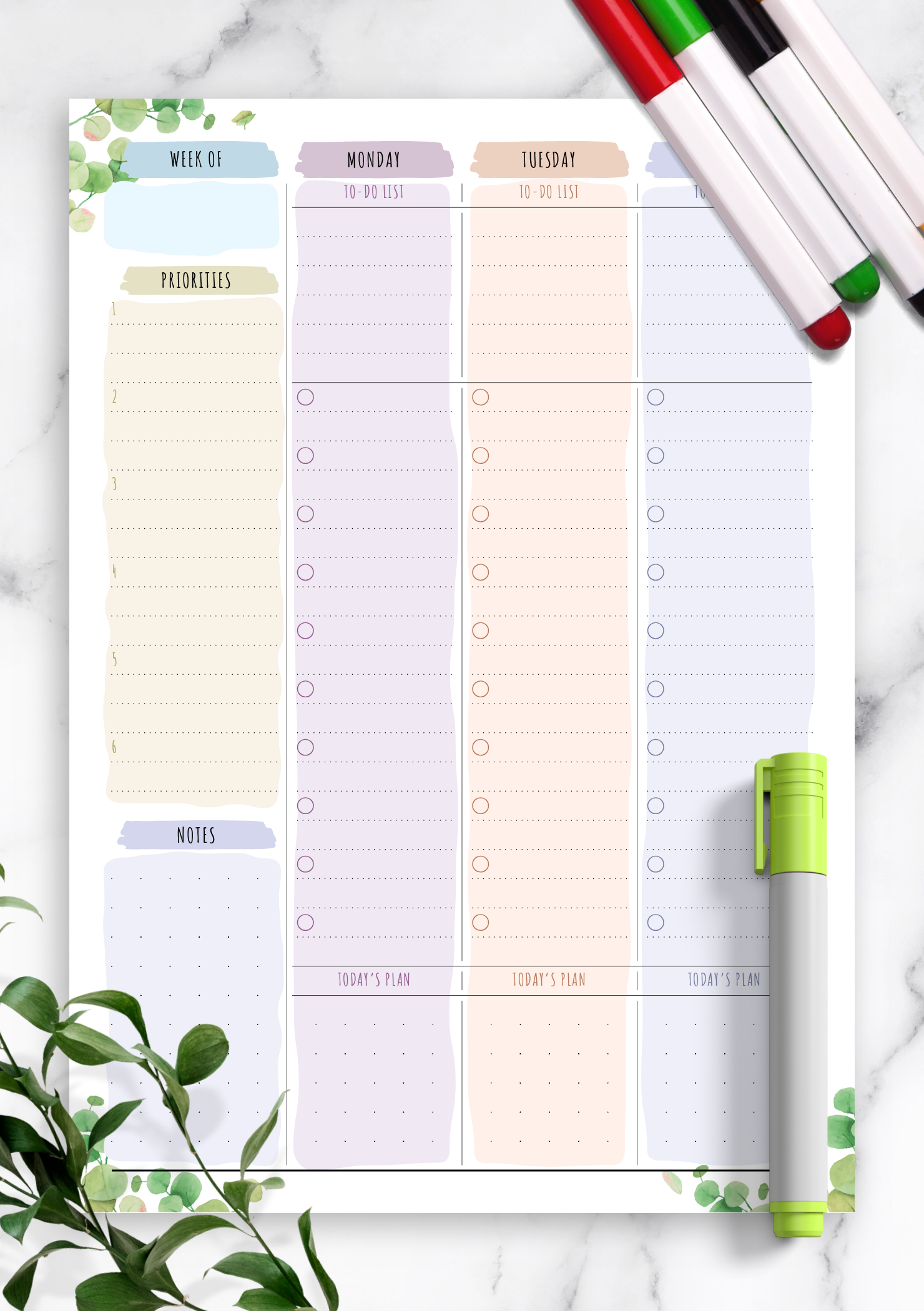 Download Printable Two Page Weekly To Do List - Floral Style PDF
