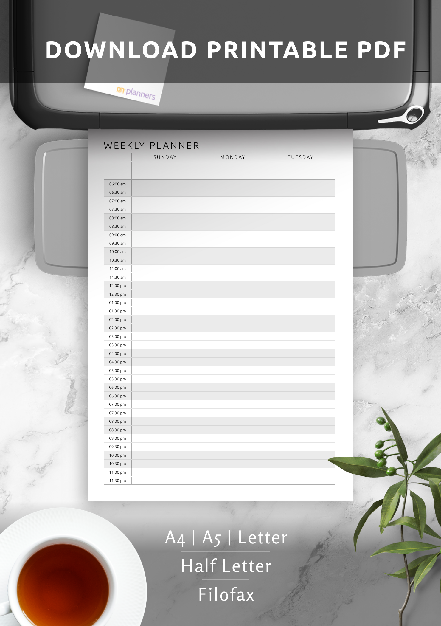 Half Hour Weekly Schedule on 2 Pages, Weekly Planner Printable, Week at a  Glance, Weekly to Do List, Weekly Agenda, A5/a4/letter/half Letter 