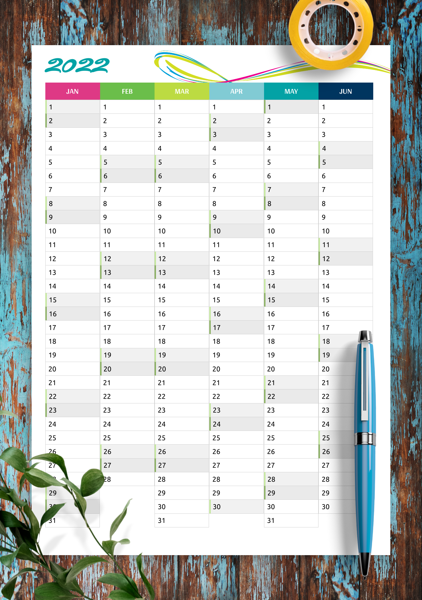 download printable two pages vertical calendar pdf
