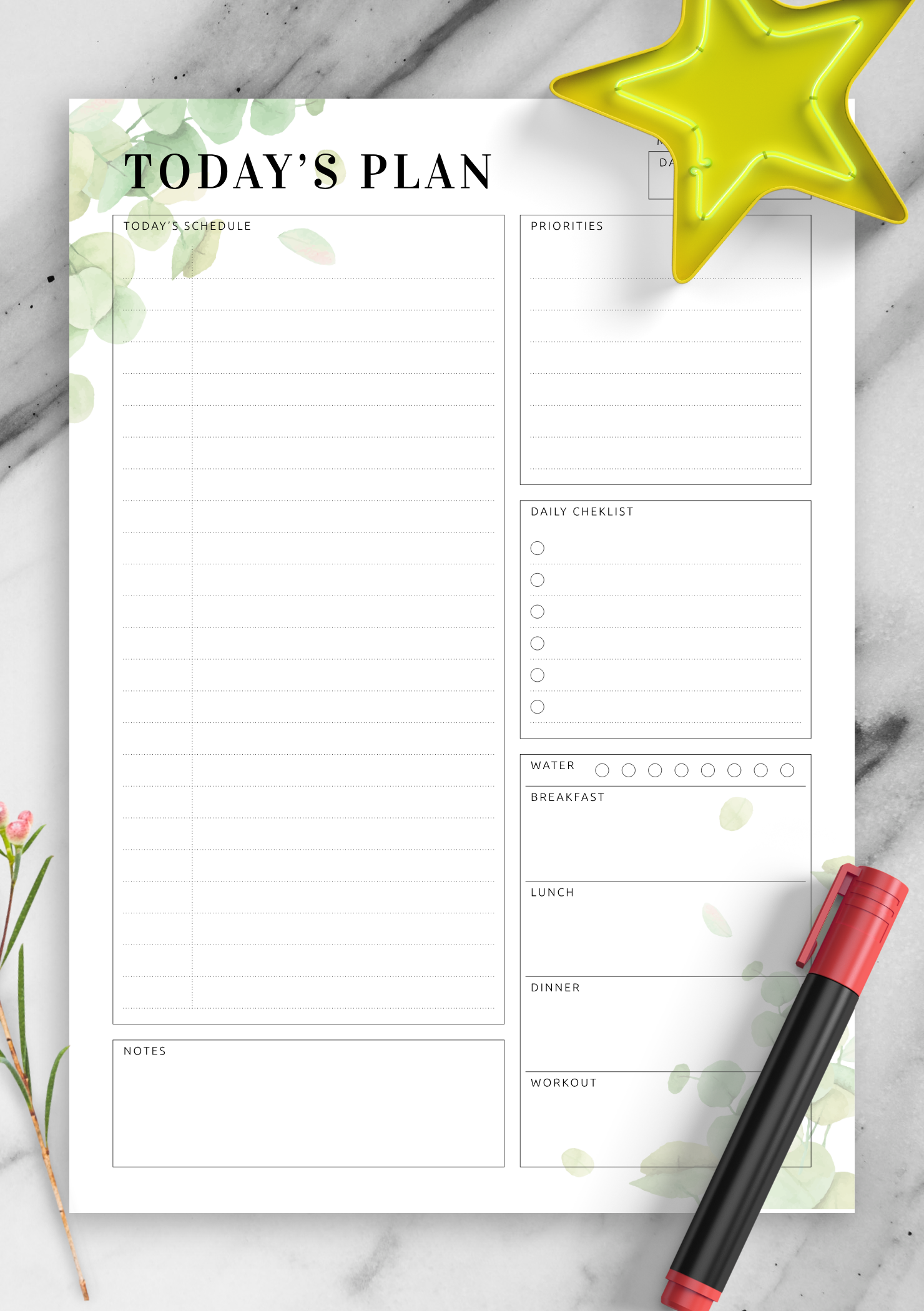 Download Printable Undated Planner With Daily Checklist Pdf