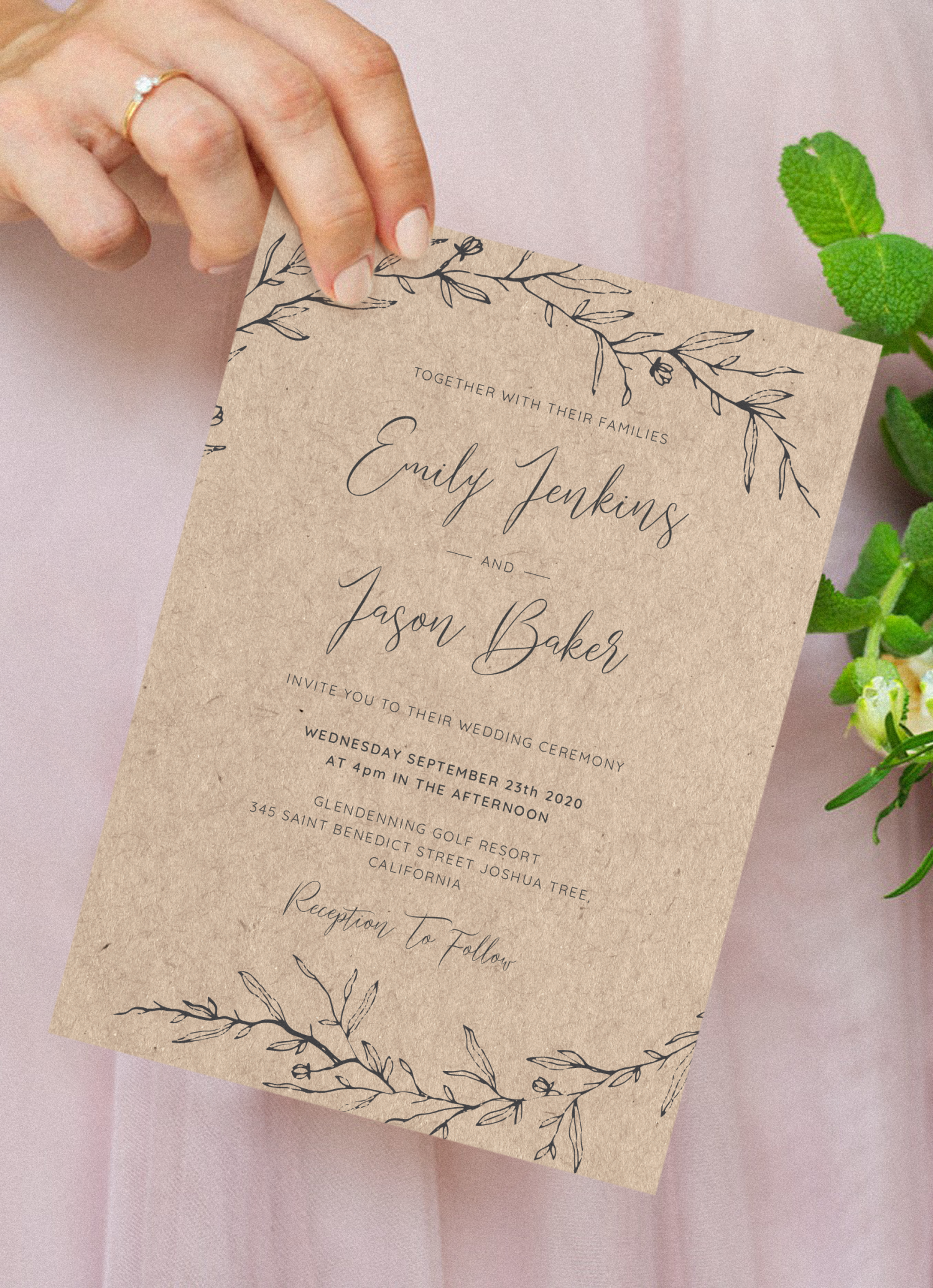 Download Printable Elegant Rustic Wedding Invitation PDF