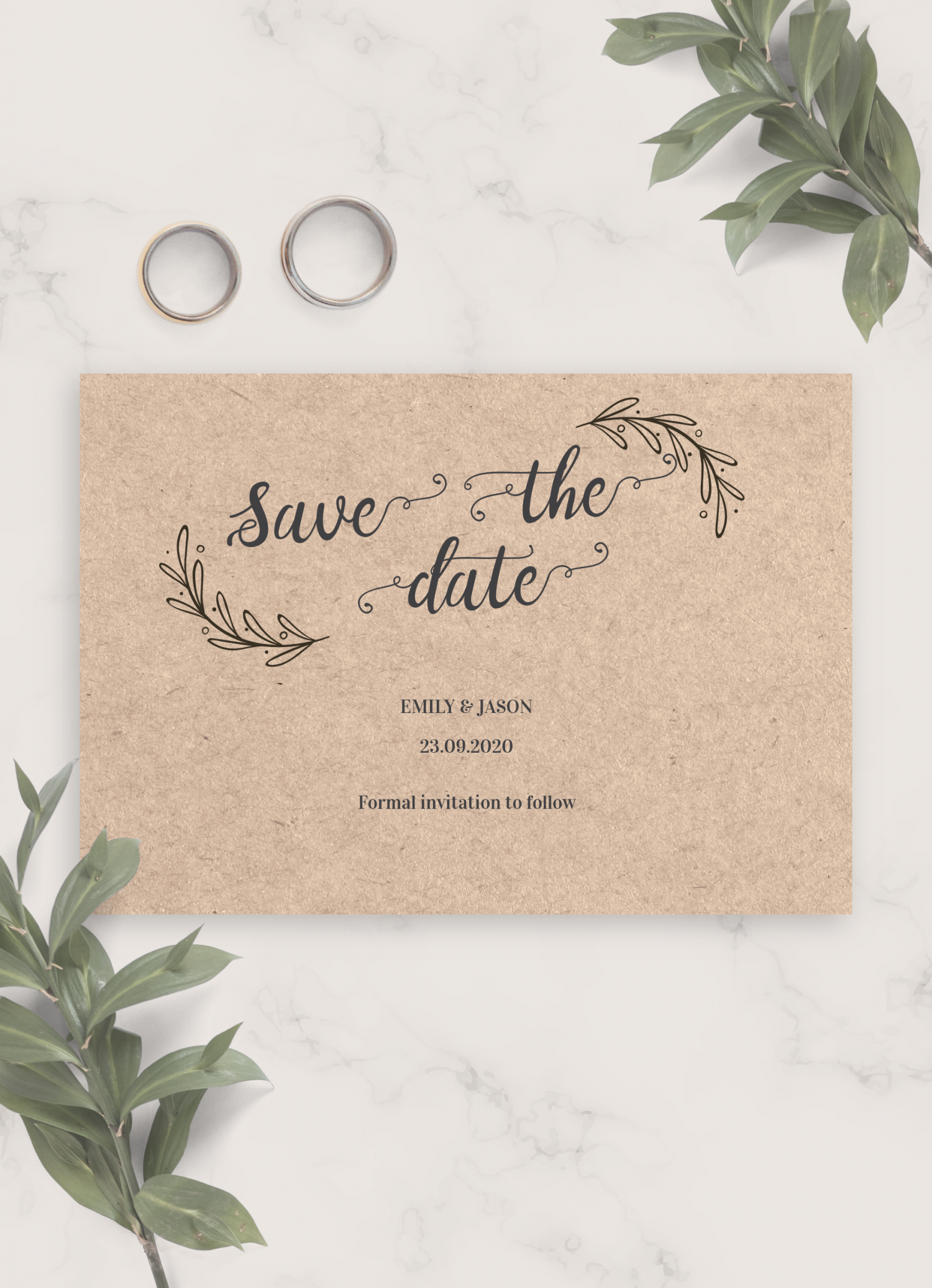 Printable Digital File Templett Design Woodland Save the Date Card