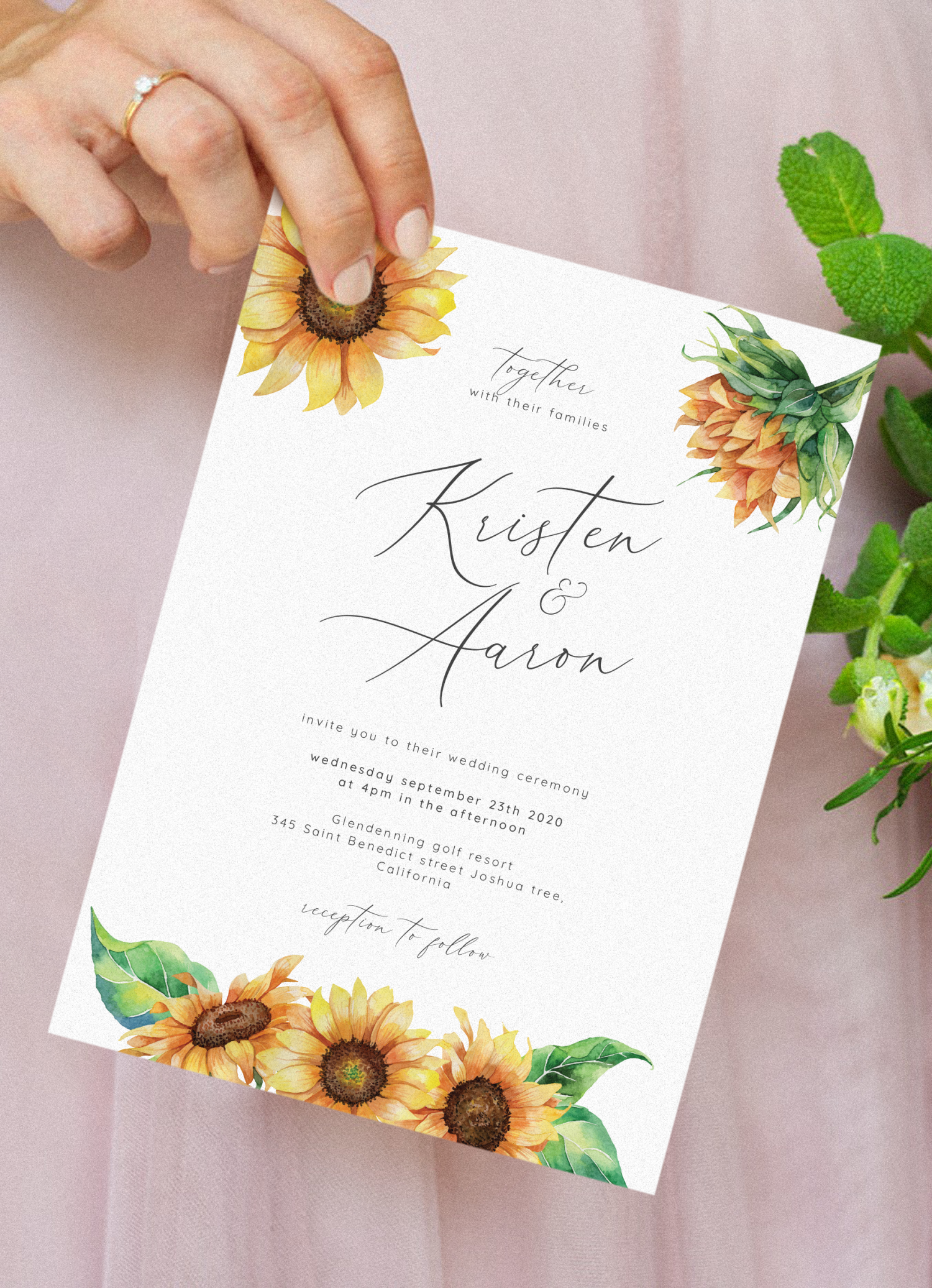 Download Printable Watercolor Sunflower Wedding Invitation PDF
