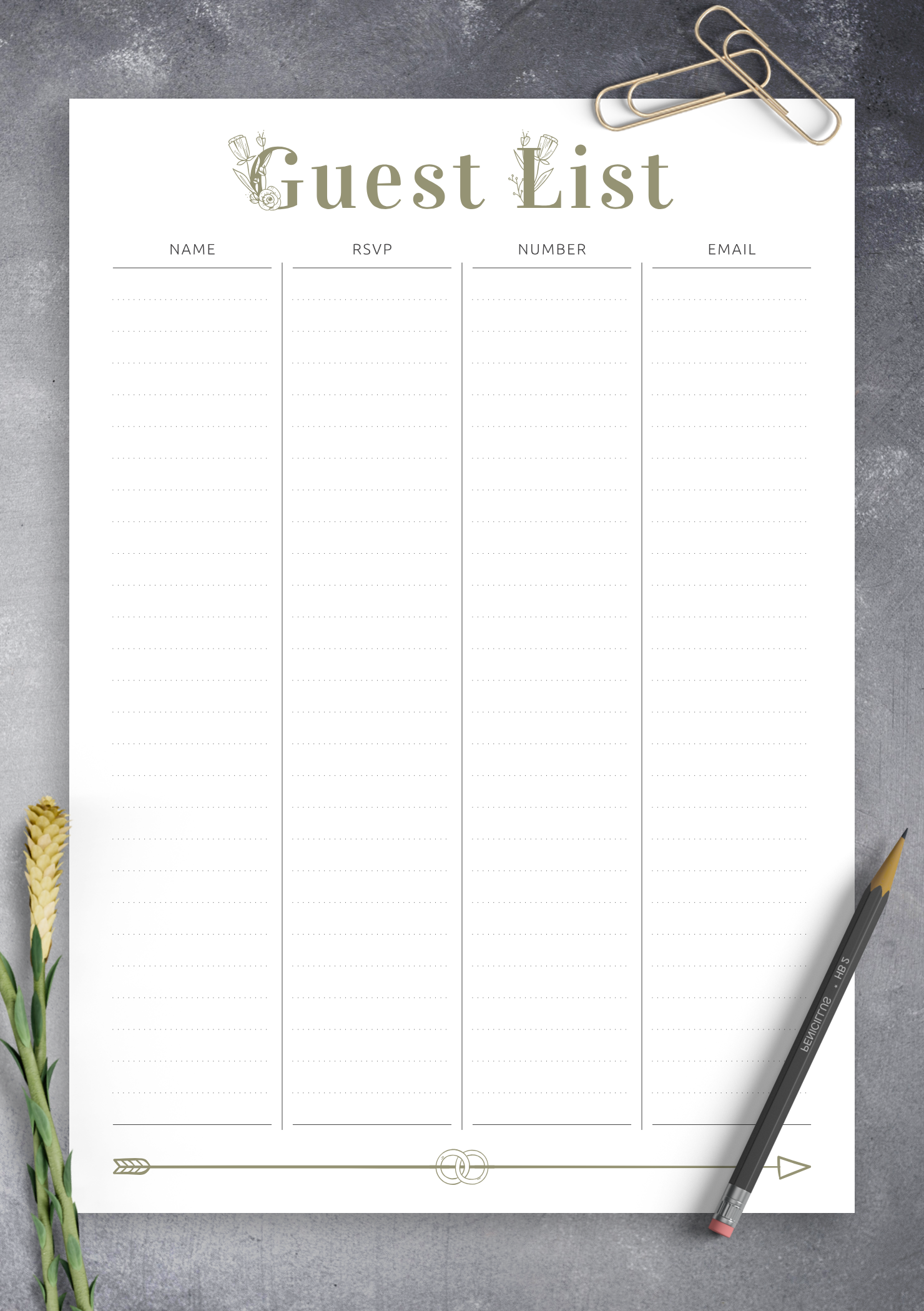 Wedding Guest List Template Printable