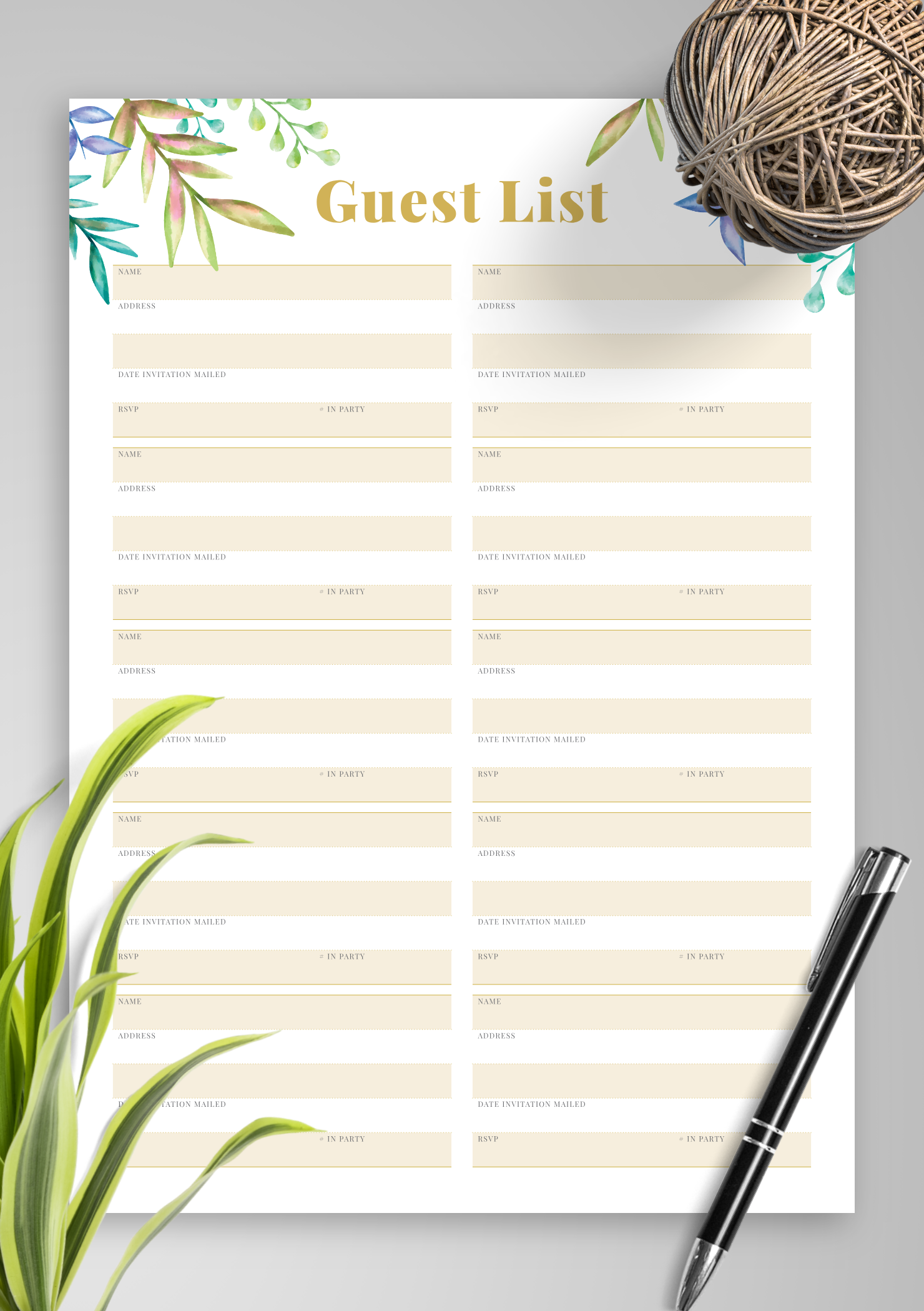 free printable wedding planner guest list