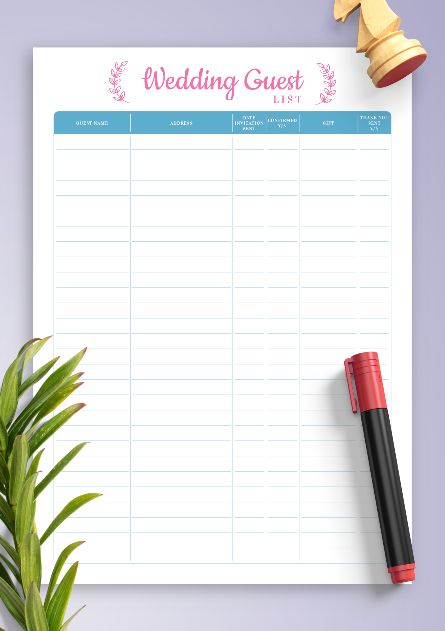 Download Printable Wedding Guest List Romantic Style PDF