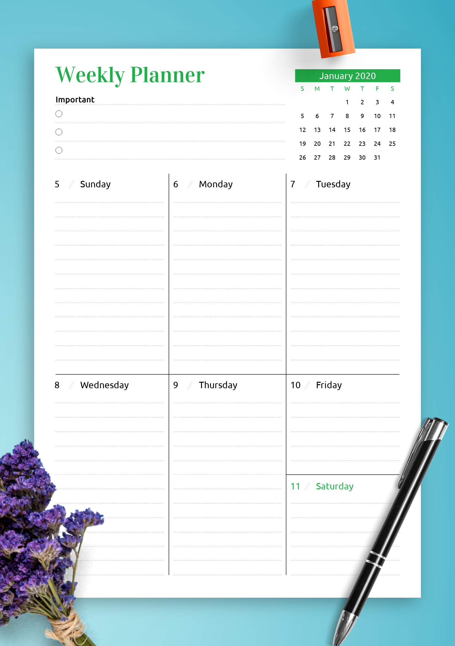 Download Printable Week at a Glance planner with calendar PDF For Month At A Glance Blank Calendar Template