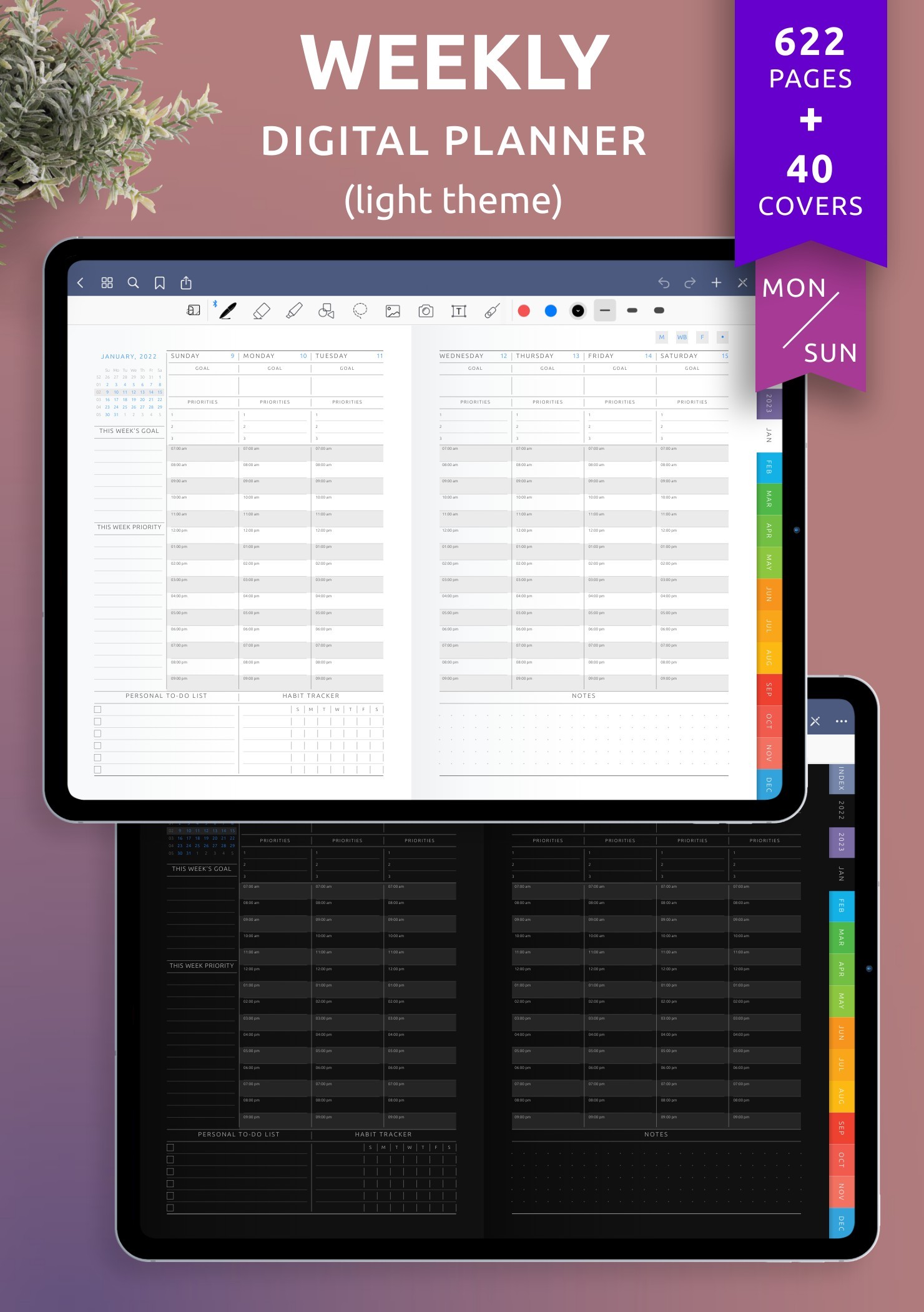 Download Weekly Digital Planner PDF for GoodNotes, iPad