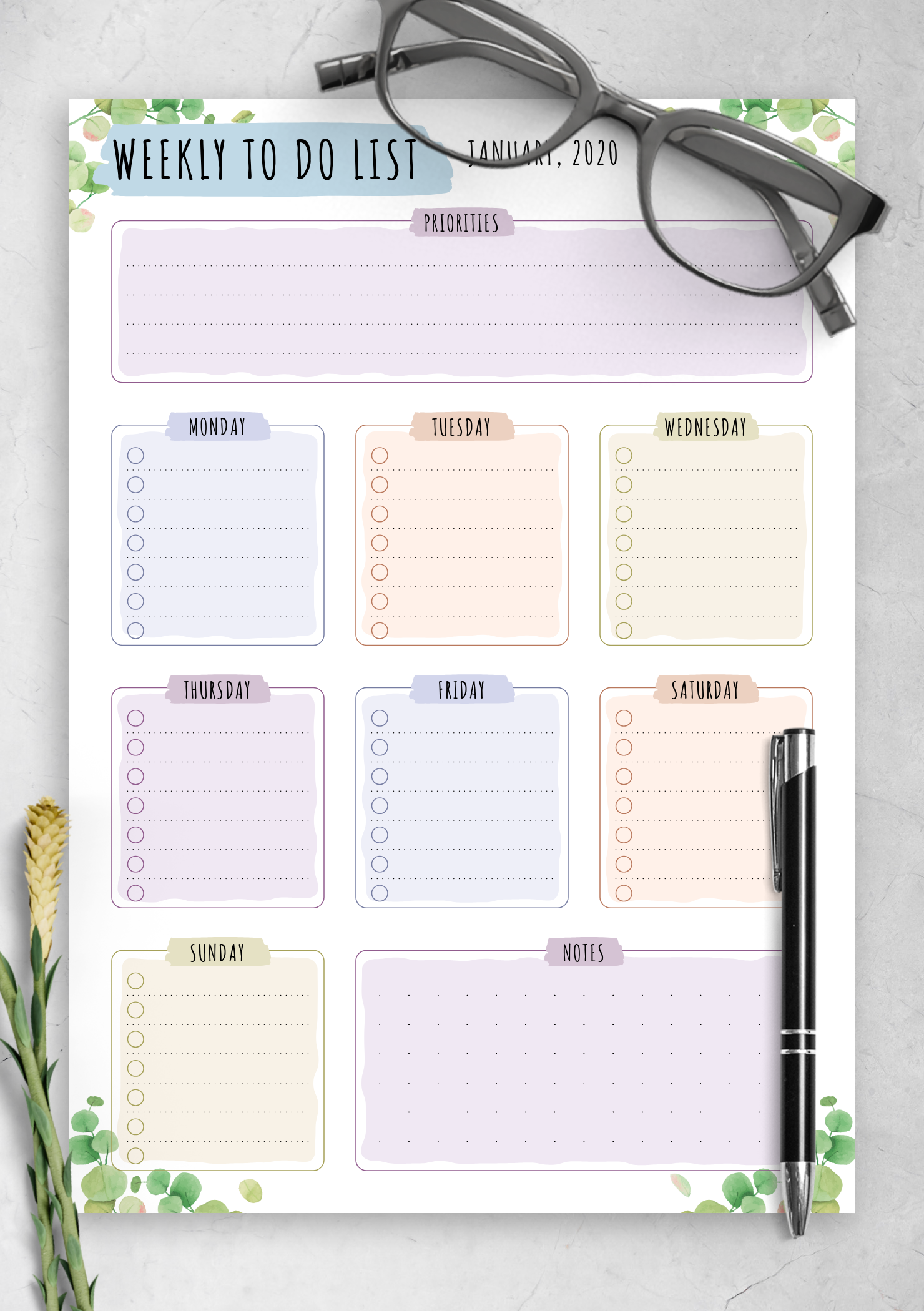 Download Printable Weekly To Do List Floral Style PDF