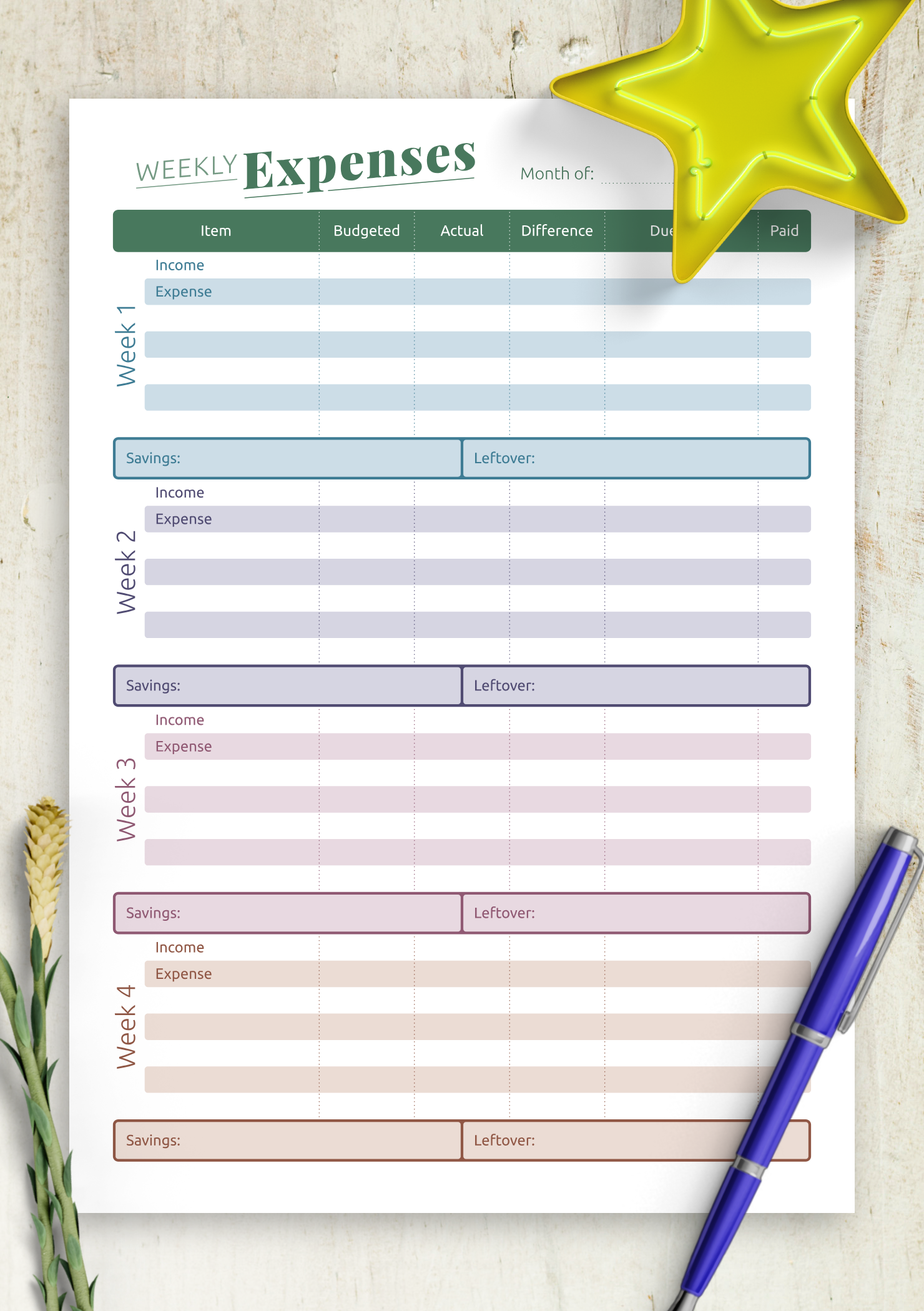 free printable easy weekly expense tracker