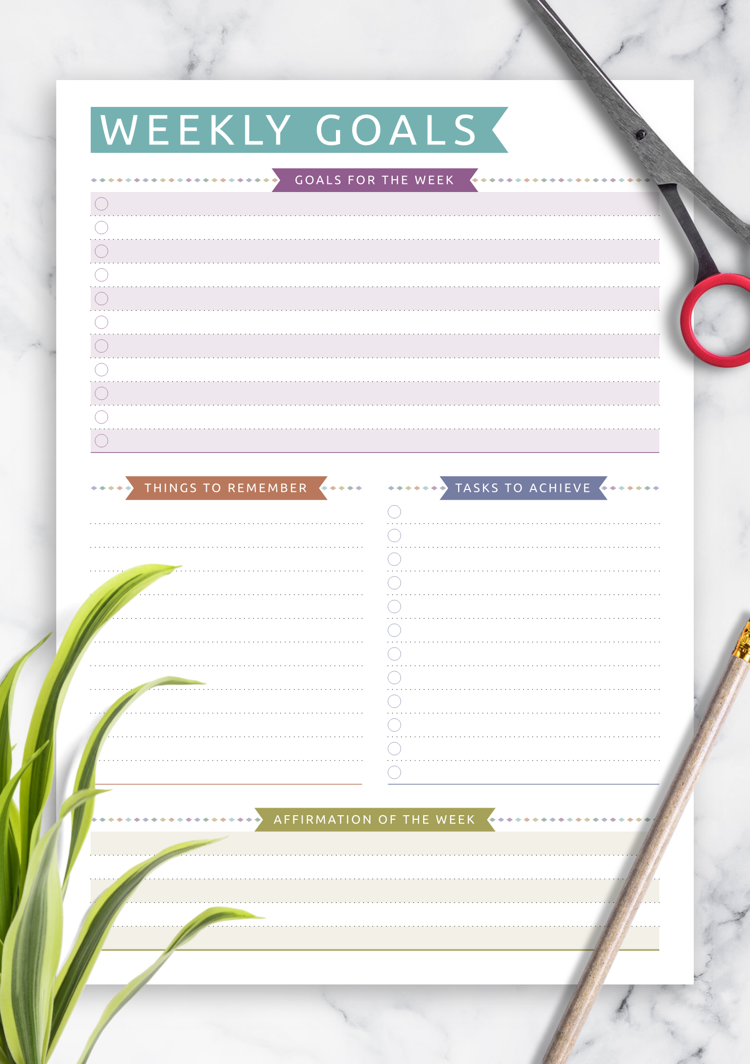 Download Printable Weekly Goals Casual Style PDF
