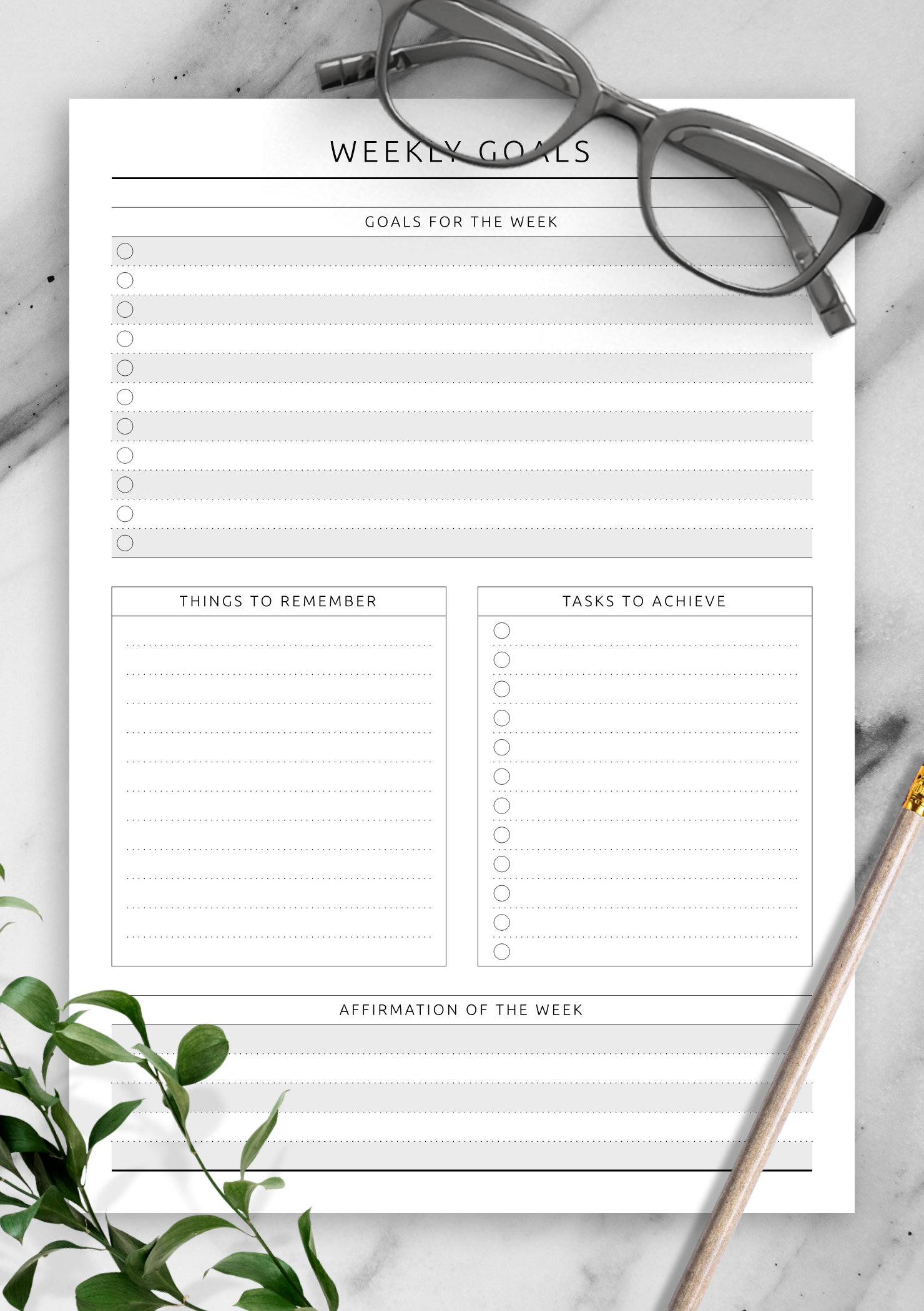 Download Printable Weekly Goals Original Style PDF