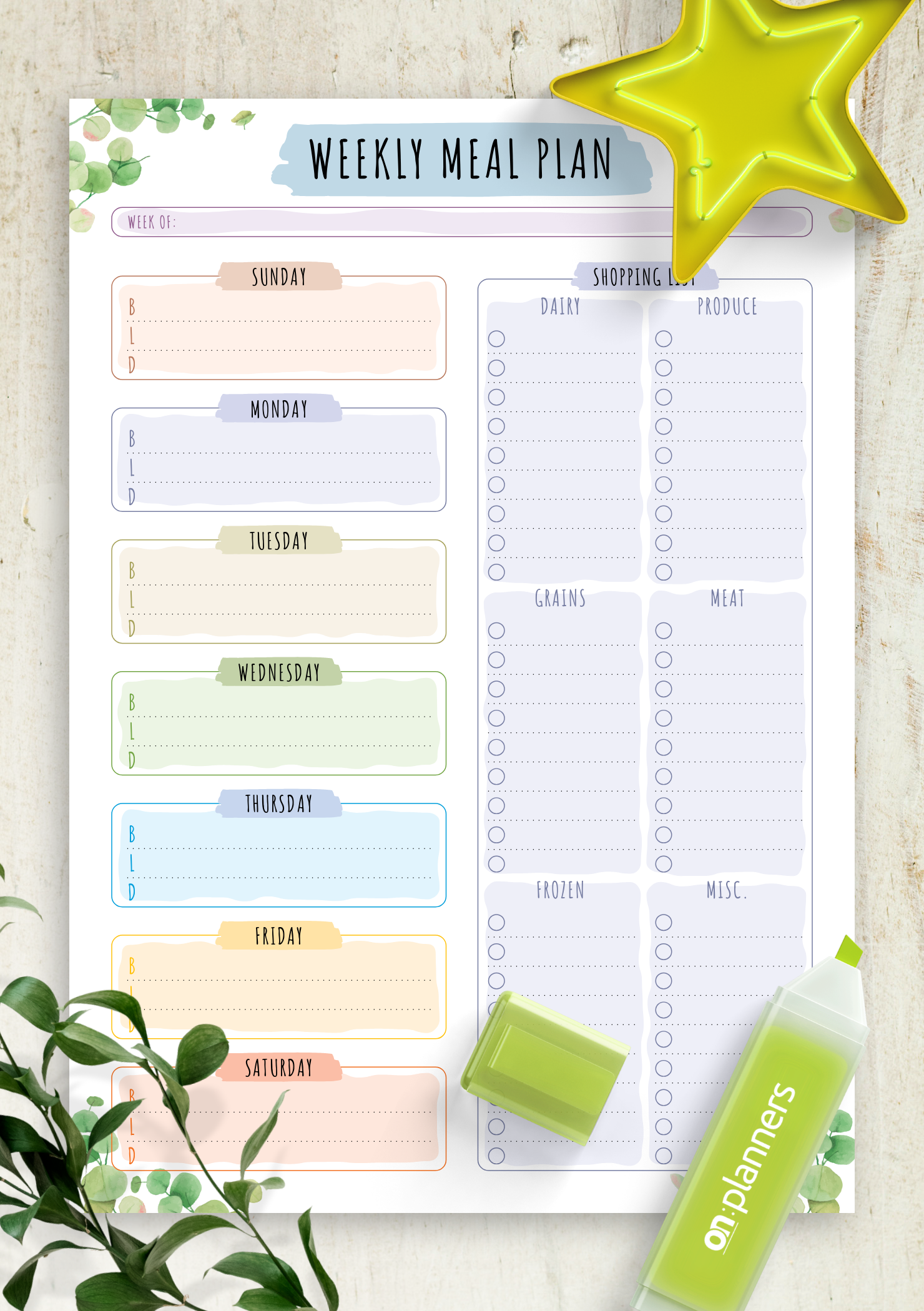 Download Printable Weekly Meal Plan with Shopping List - Floral In Menu Planner With Grocery List Template