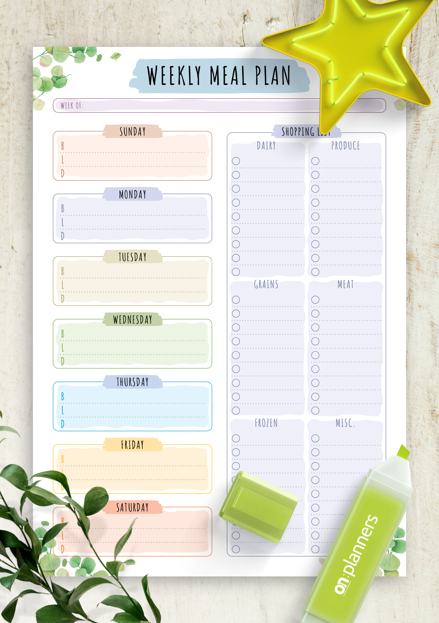 meal plan log sheet