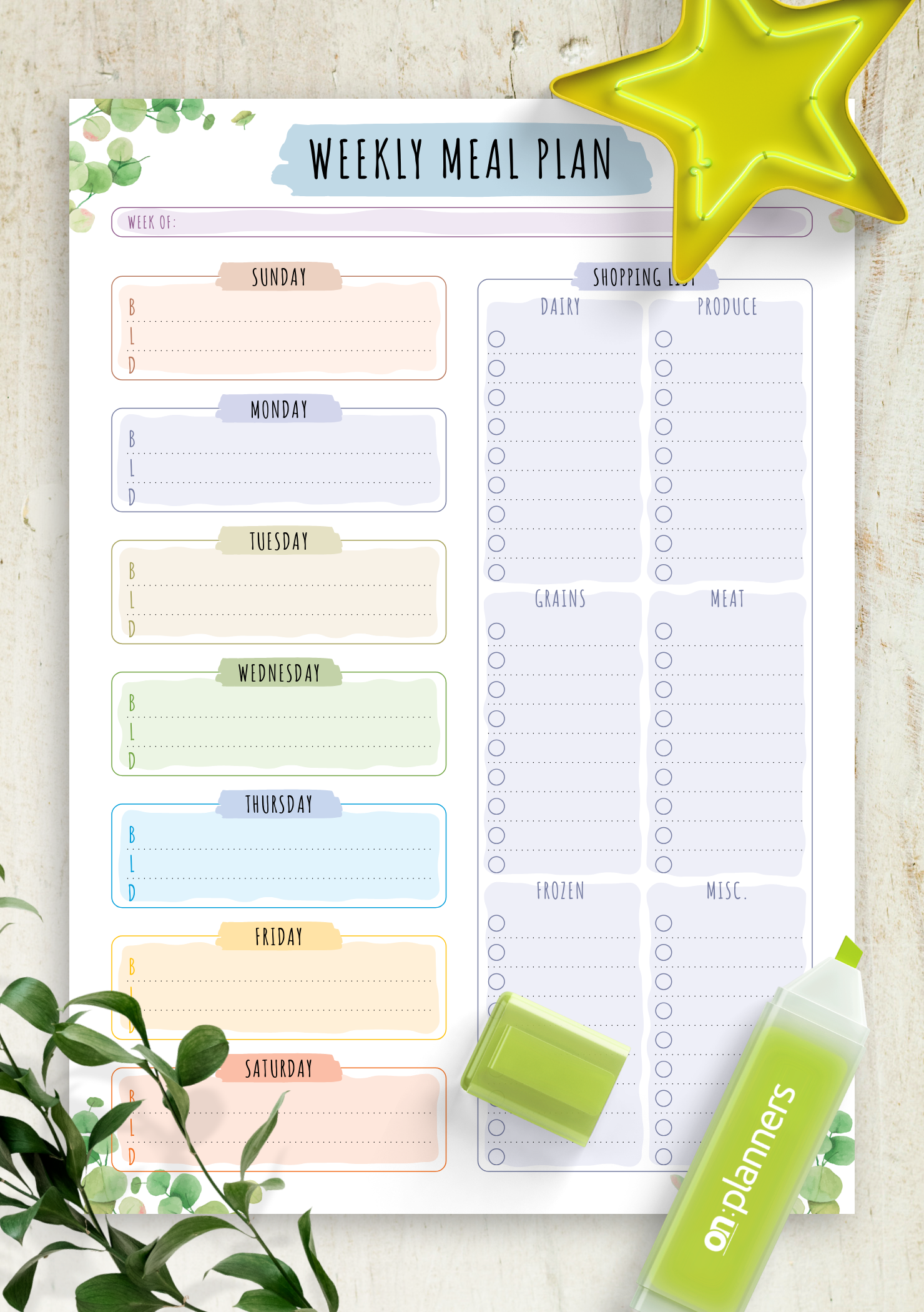 Download Printable Weekly Meal Plan With Shopping List Floral Style PDF