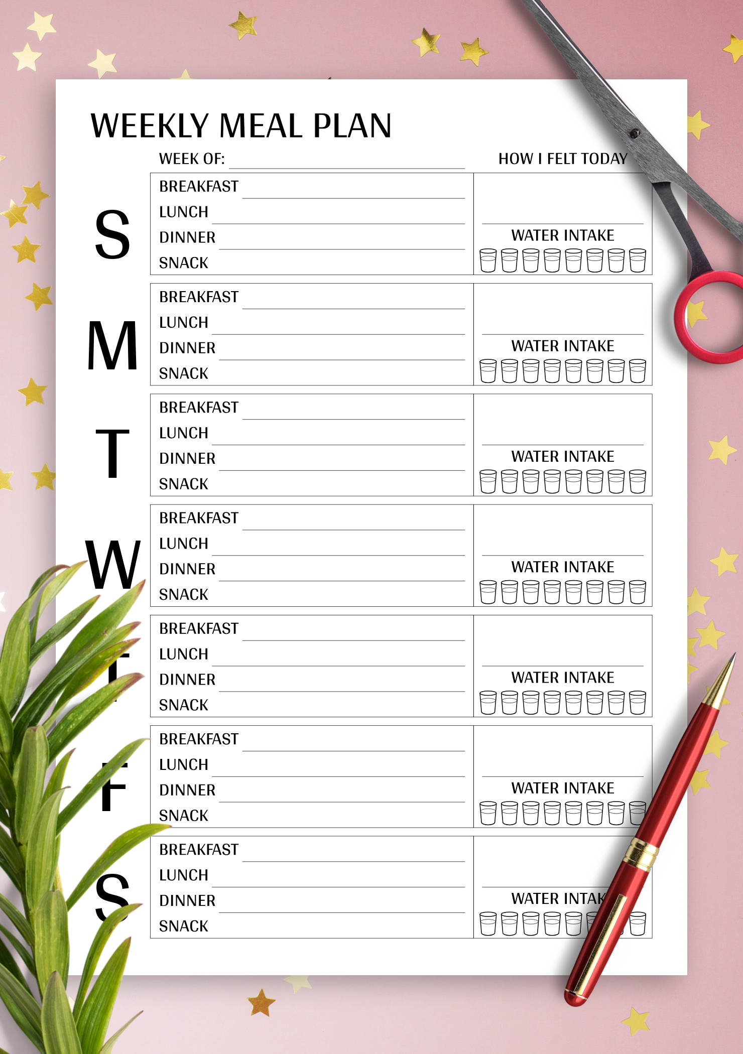 Download Printable Weekly meal plan template PDF