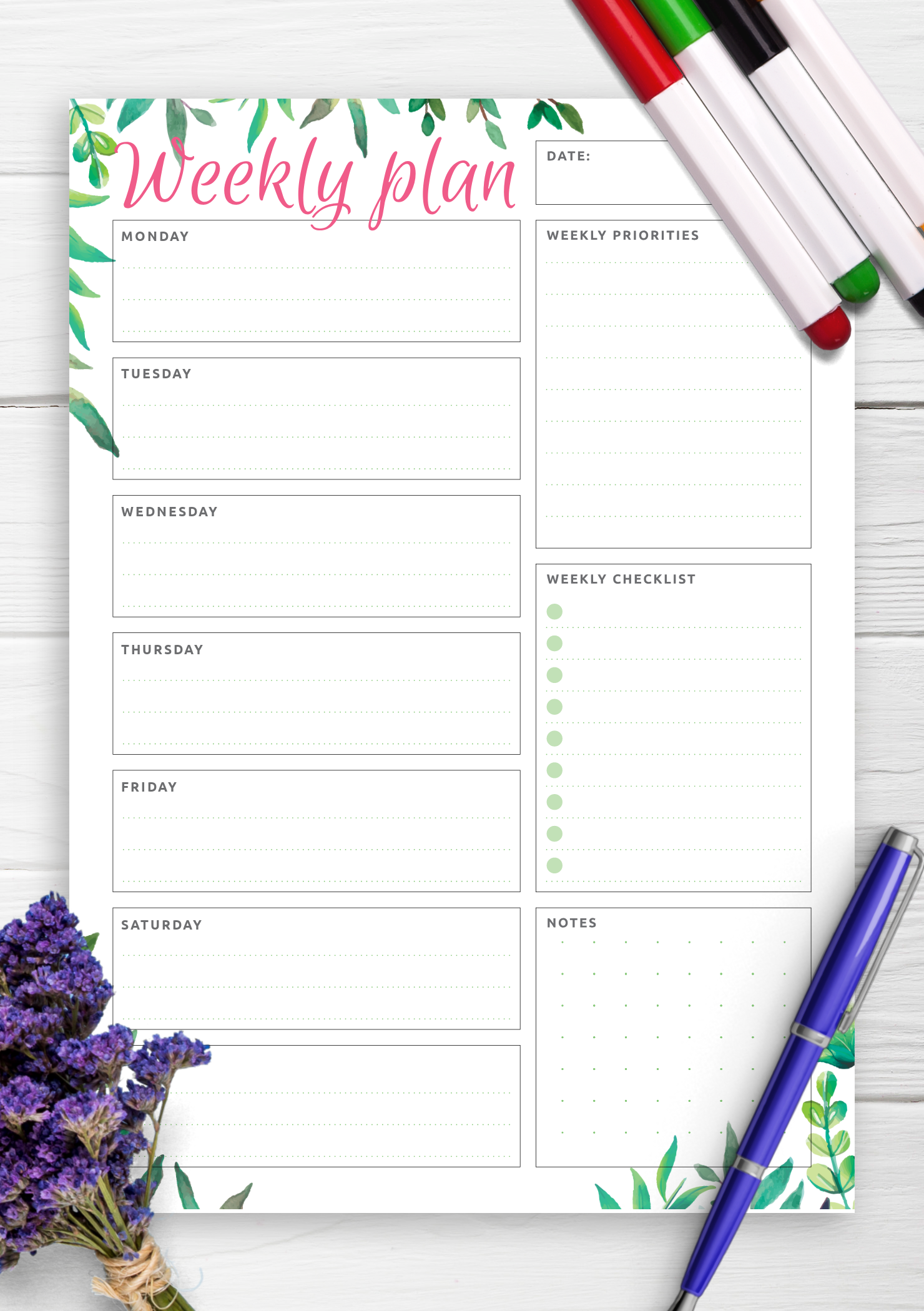 Download Printable Weekly Plan Checklist PDF