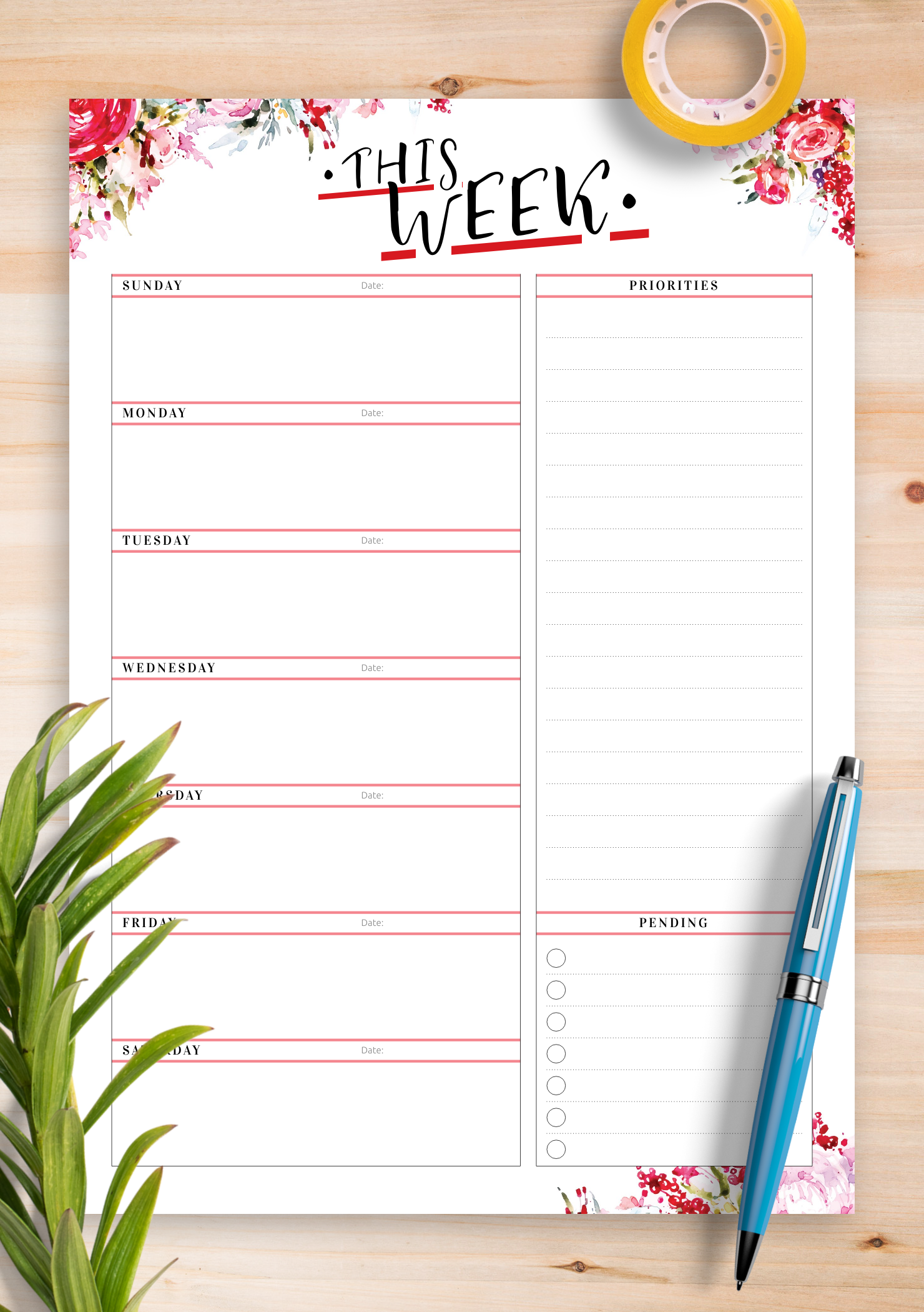 download printable weekly planner with priorities pdf