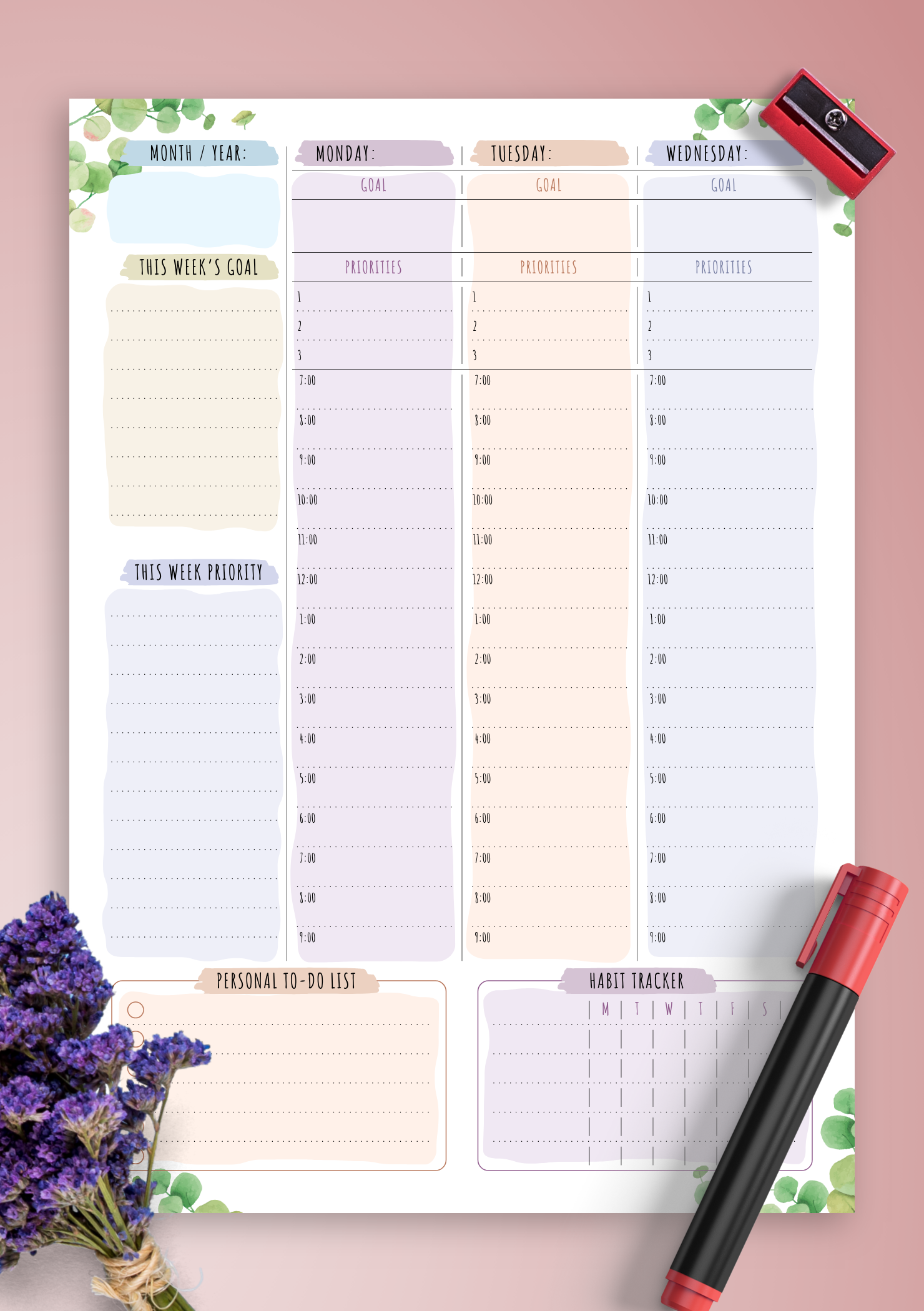 Free Printable Weekly Planner Template Undated